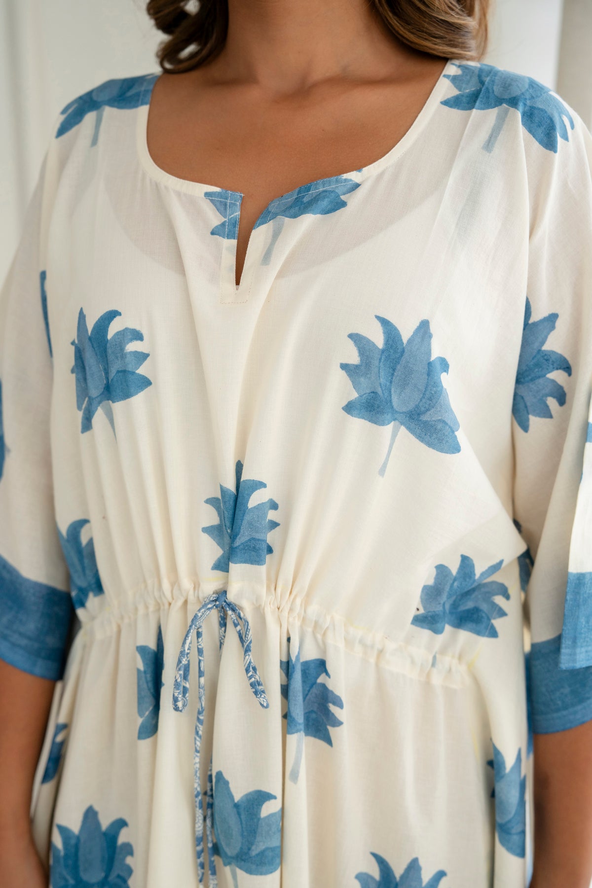 Blue Lotus Hand Block Printed Cotton Kaftan
