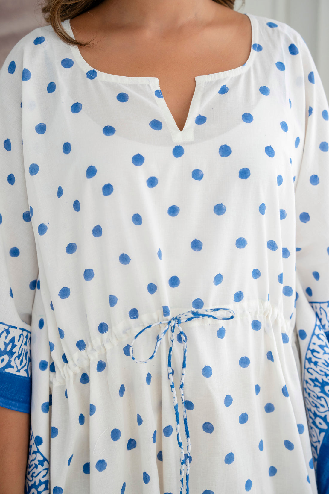Blue Dot Hand Block Printed Cotton Kaftan