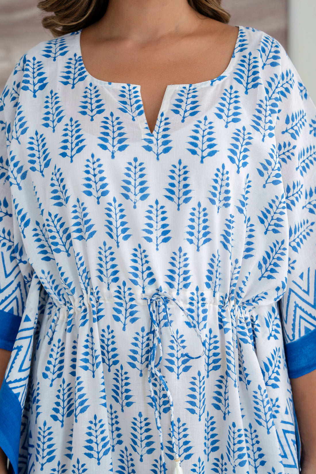 Blue Fern Hand Block Printed Cotton Kaftan