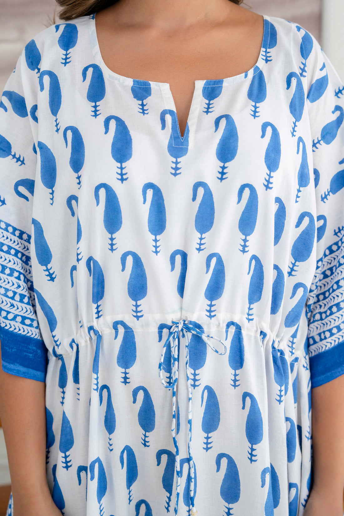 Azure Paisley Hand Block Printed Cotton Kaftan