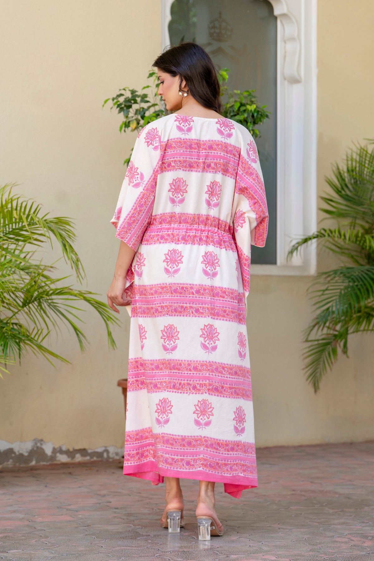 Lotus Stripe Hand Block Printed Cotton Kaftan