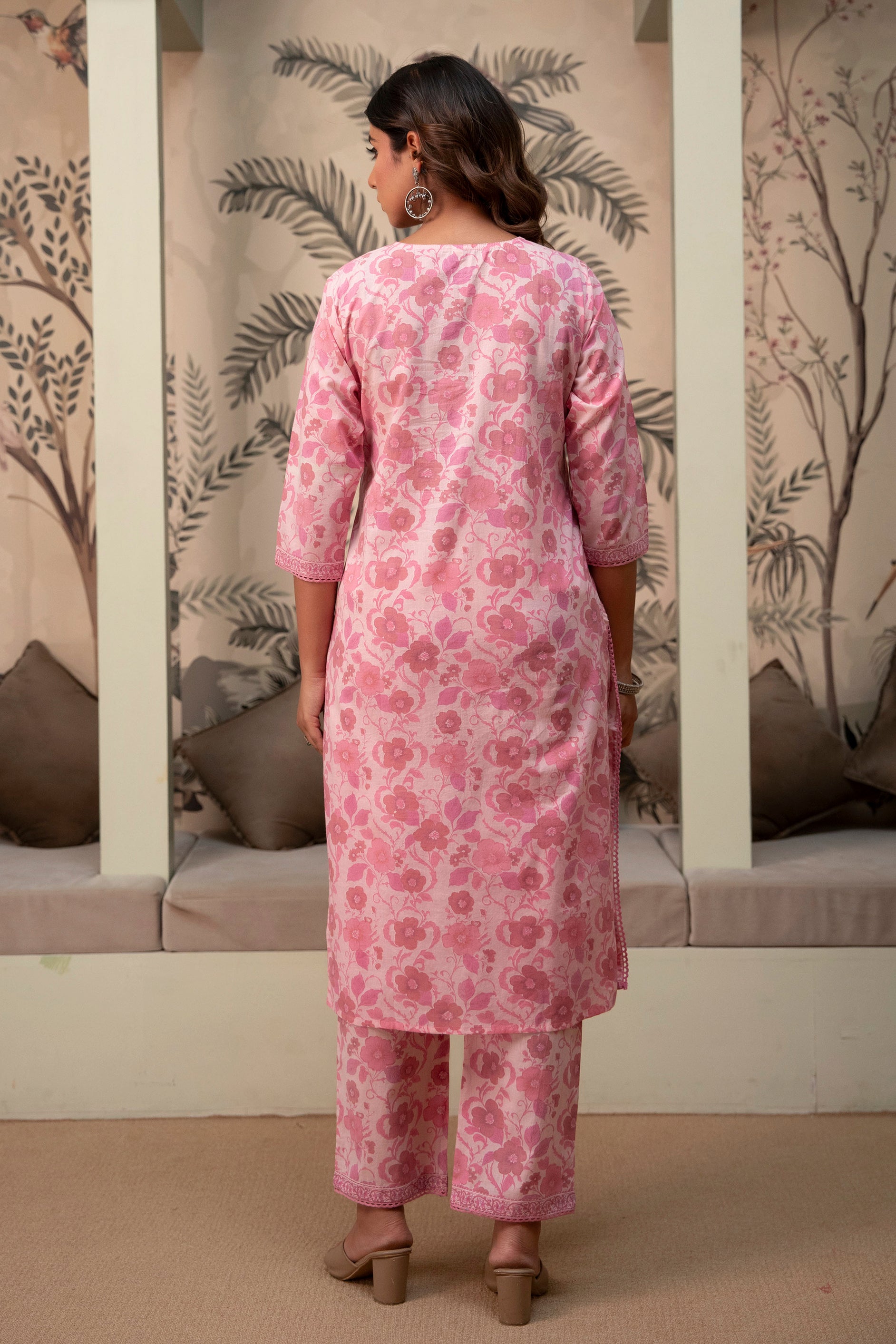 Rose Pink Floral Cotton Suit Set