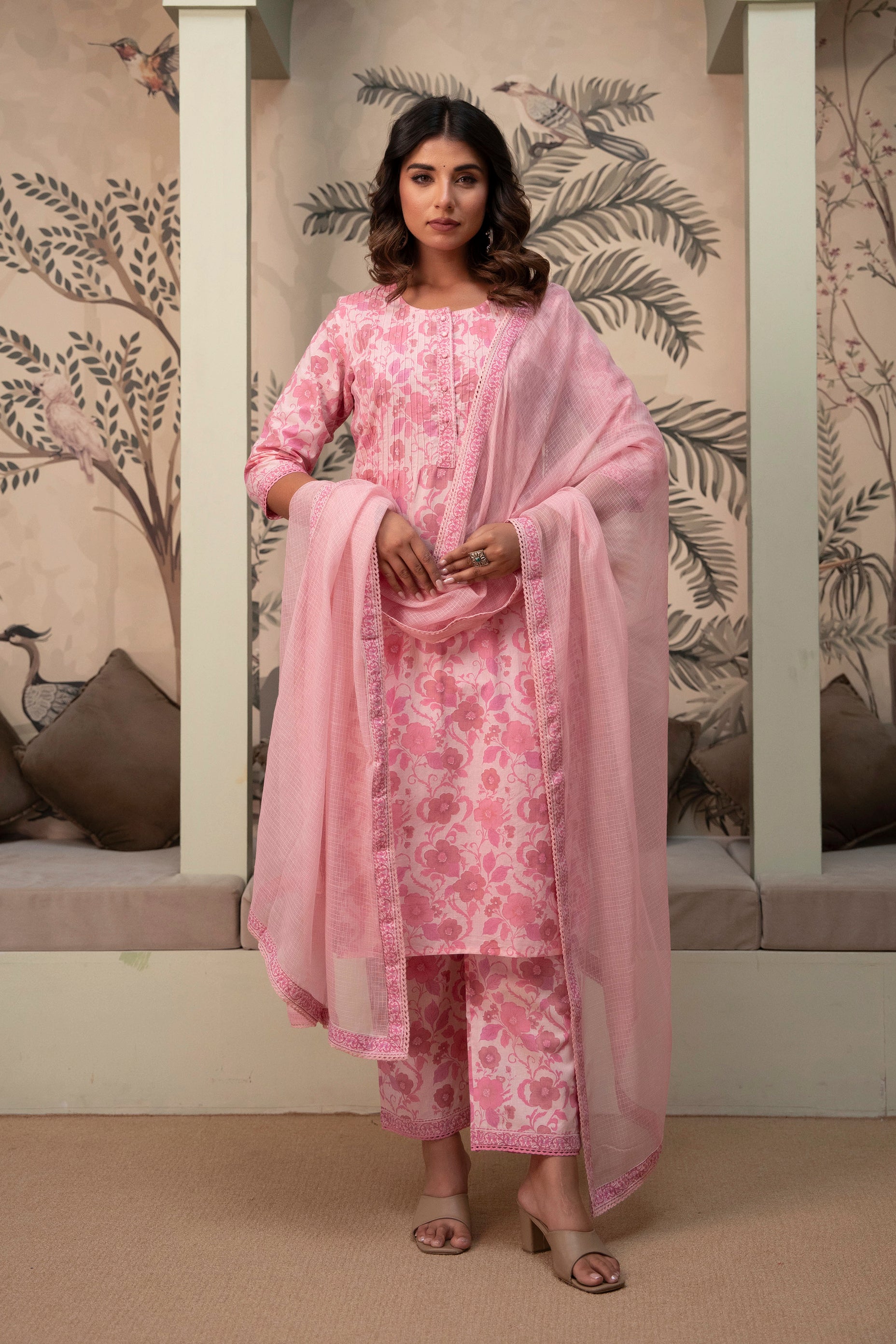 Rose Pink Floral Cotton Suit Set