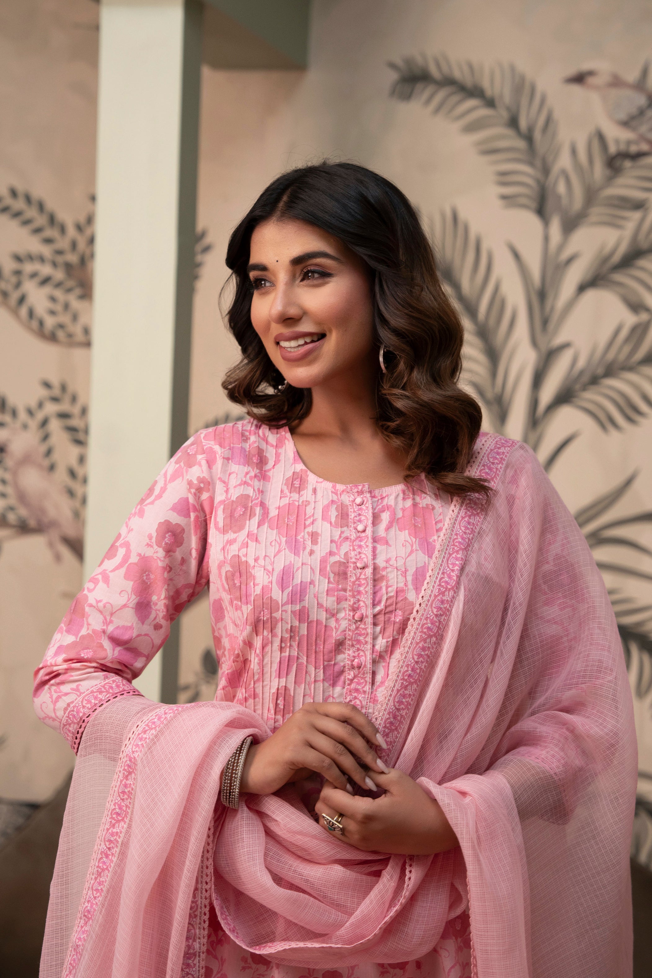 Rose Pink Floral Cotton Suit Set