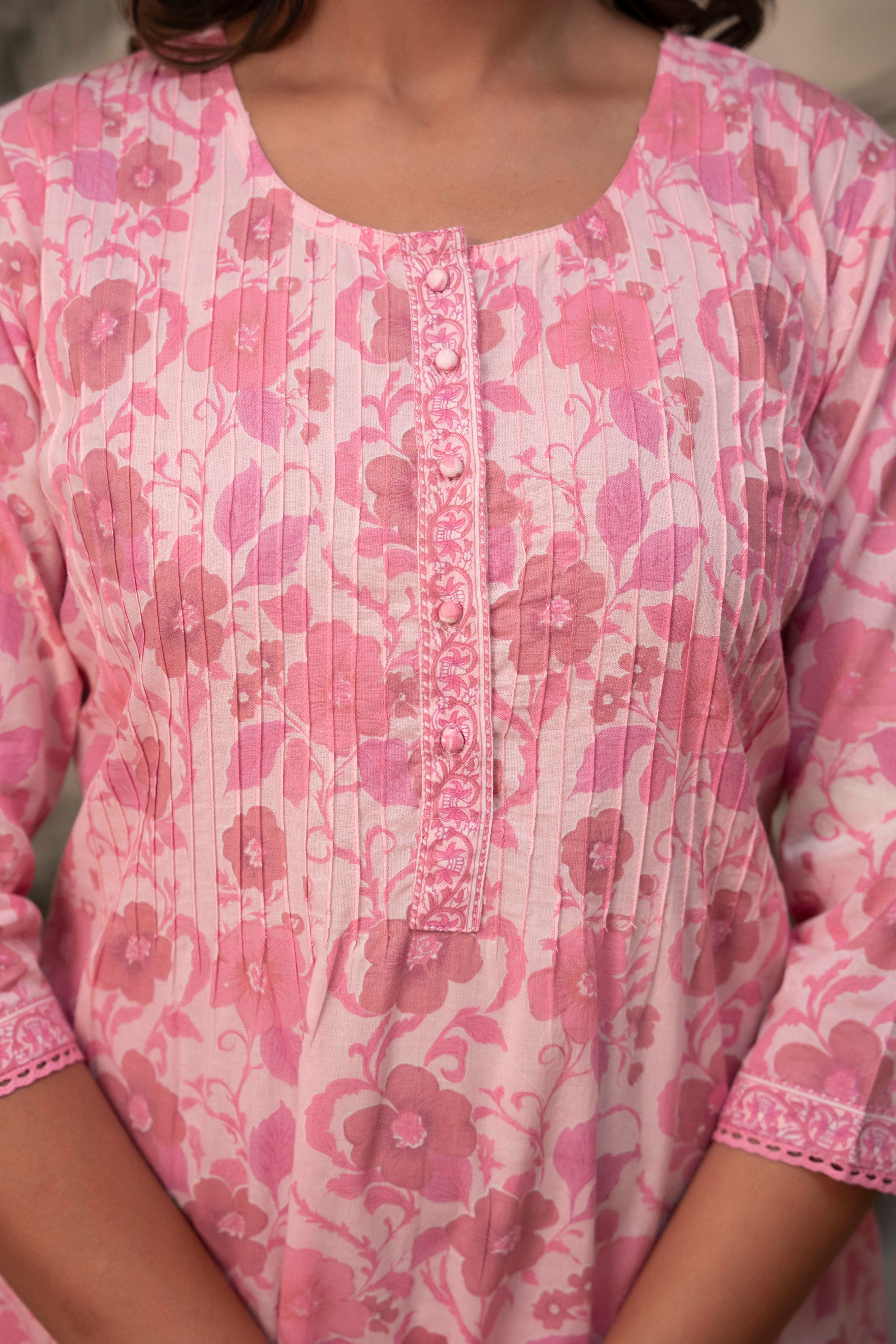 Rose Pink Floral Cotton Suit Set