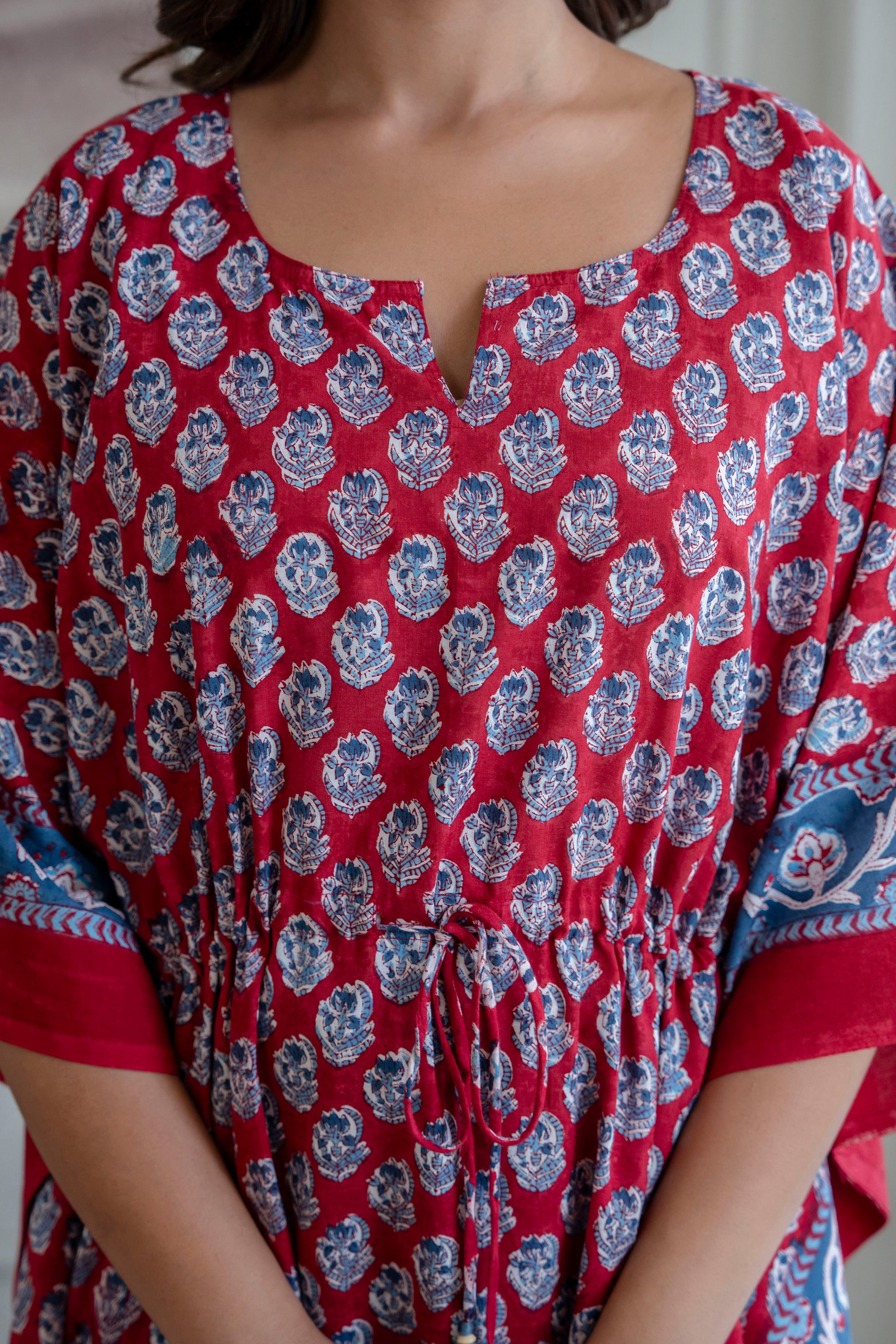 Crimson Buta Hand Block Printed Cotton Kaftan