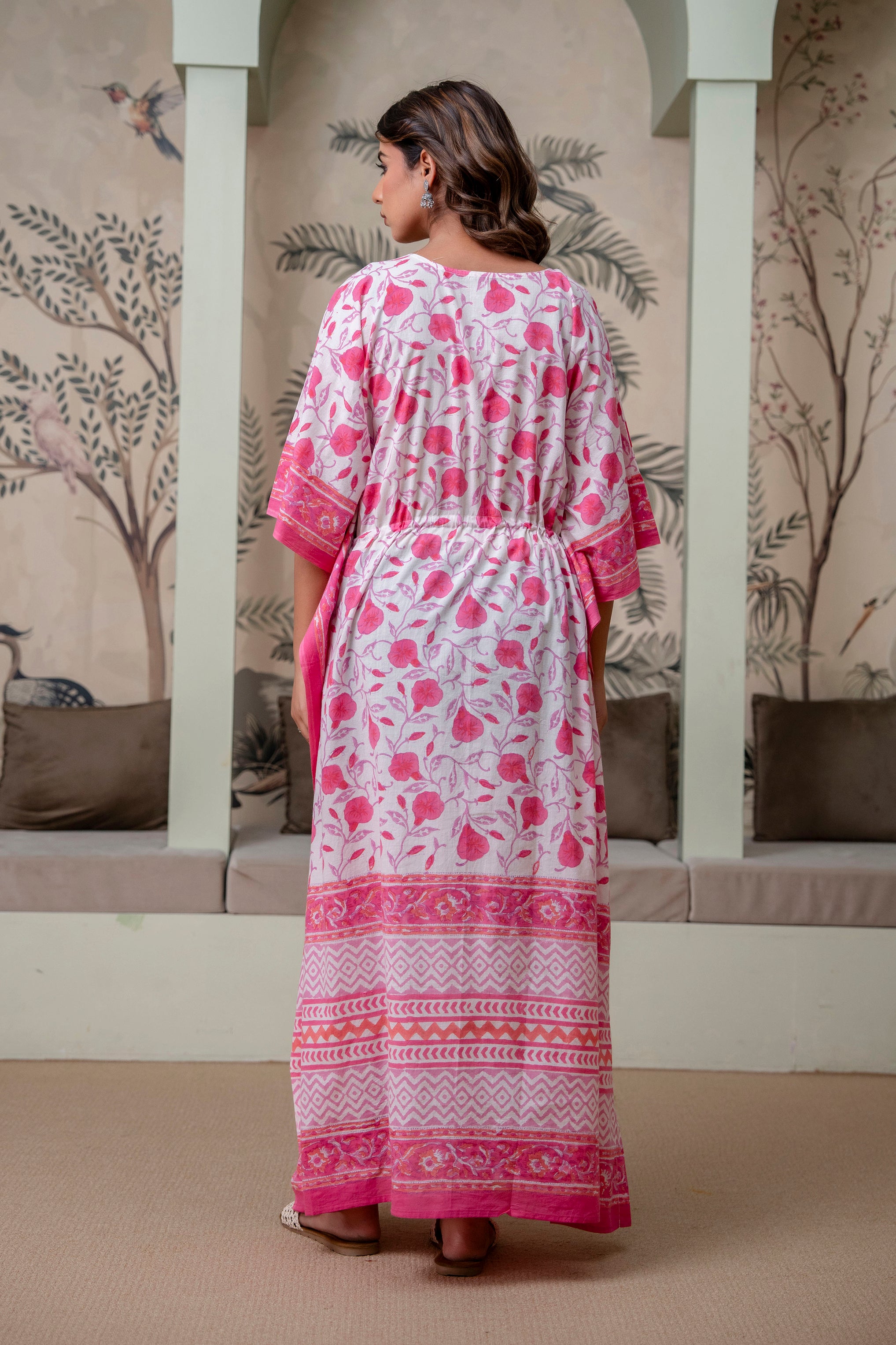 Rosette Hand Block Printed Cotton Kaftan