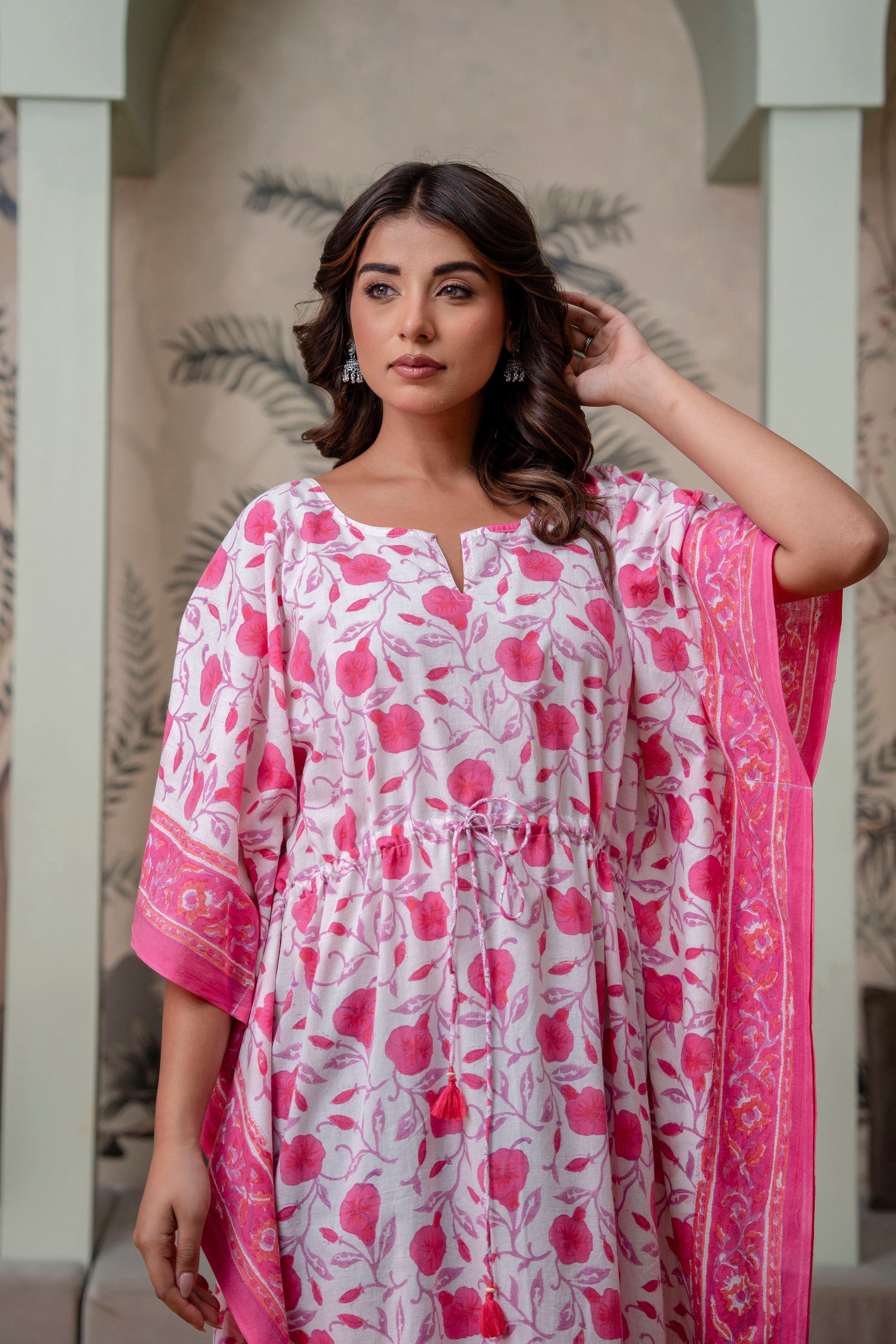 Rosette Hand Block Printed Cotton Kaftan