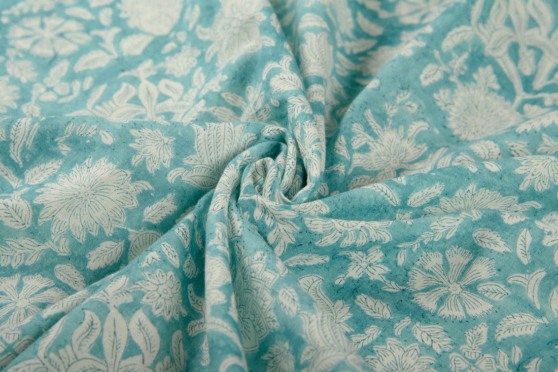 Cotton Cambric Traditional Block Printed Flower Print Fabric