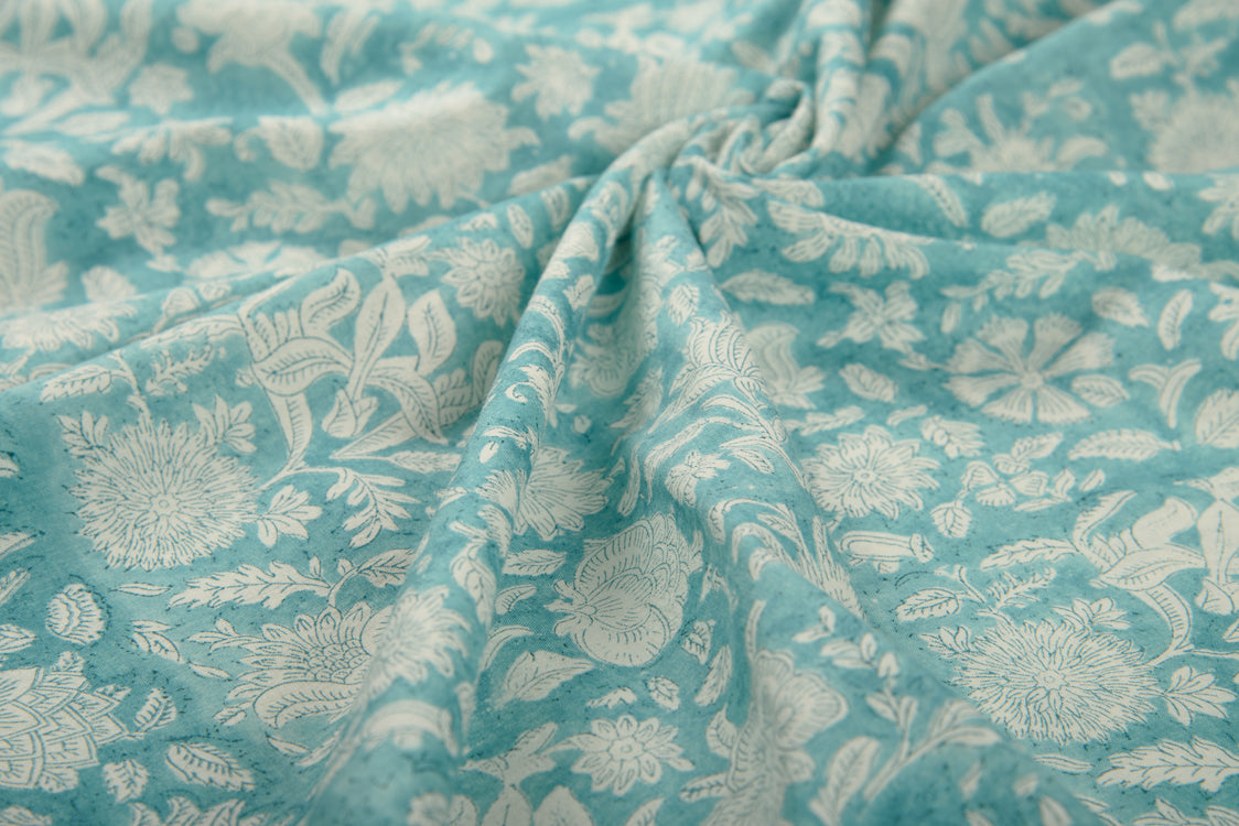 Cotton Cambric Traditional Block Printed Flower Print Fabric