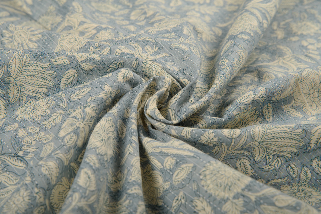 Cotton Cambric Traditional Block Printed Flower Print Fabric