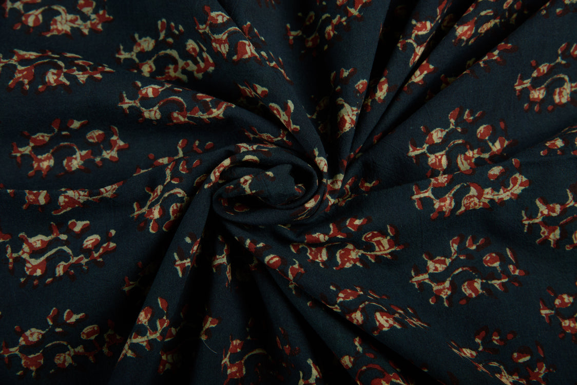 Cotton Cambric Natural Traditional Block Printed Farad Fabric