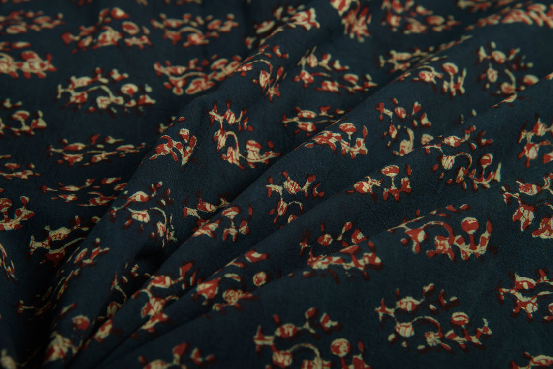 Cotton Cambric Natural Traditional Block Printed Farad Fabric