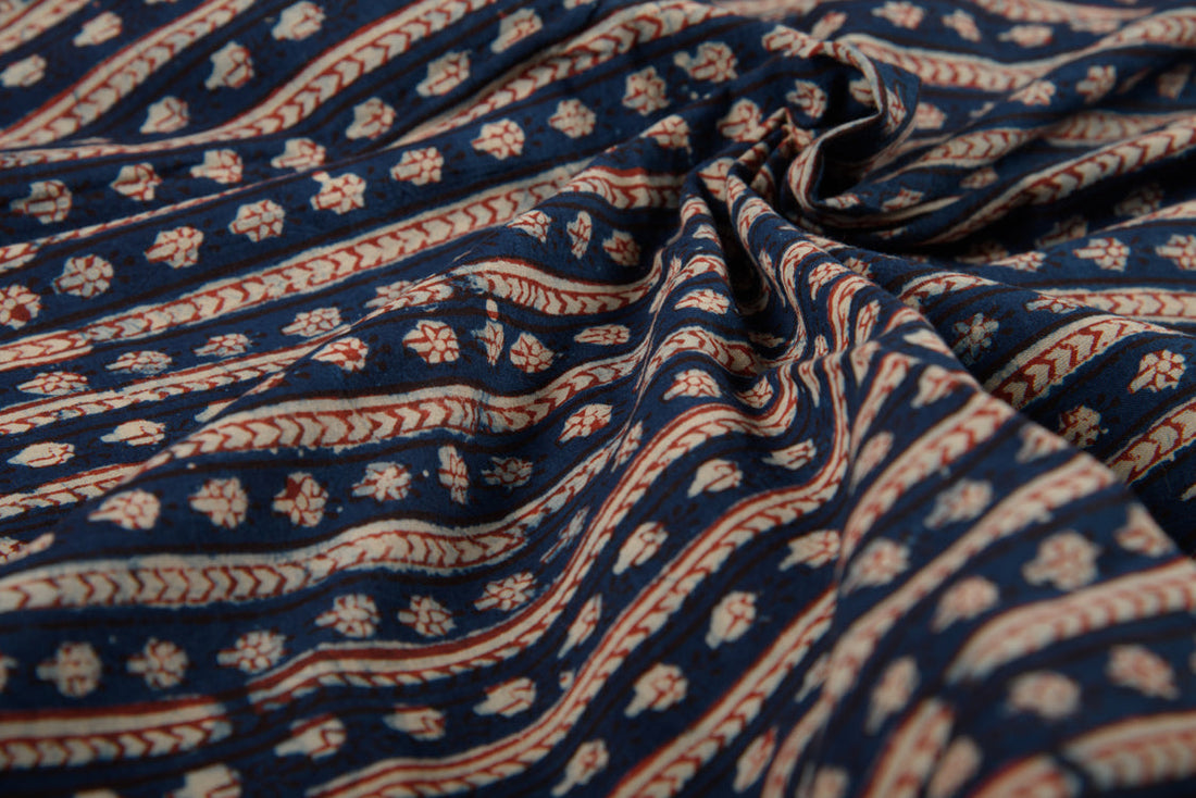 Cotton Cambric Natural Traditional Block Printed Farad Fabric