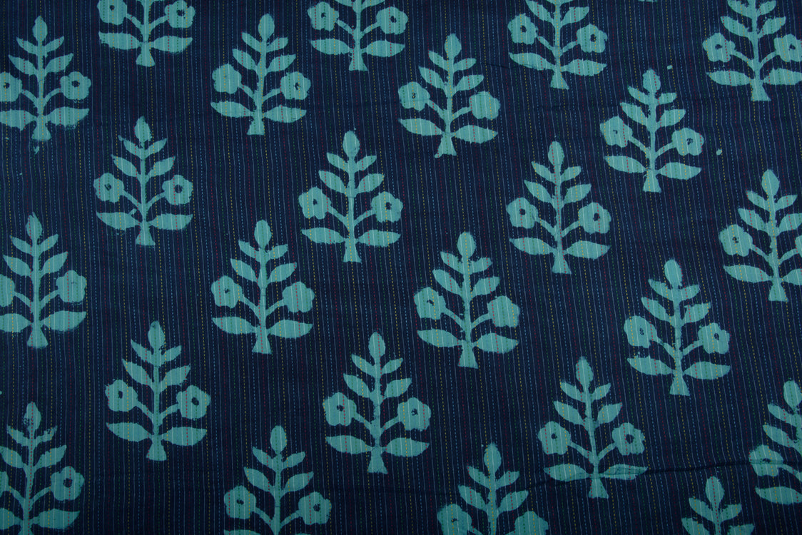 Cotton Katha Fabric Dabu Indigo Block Printed