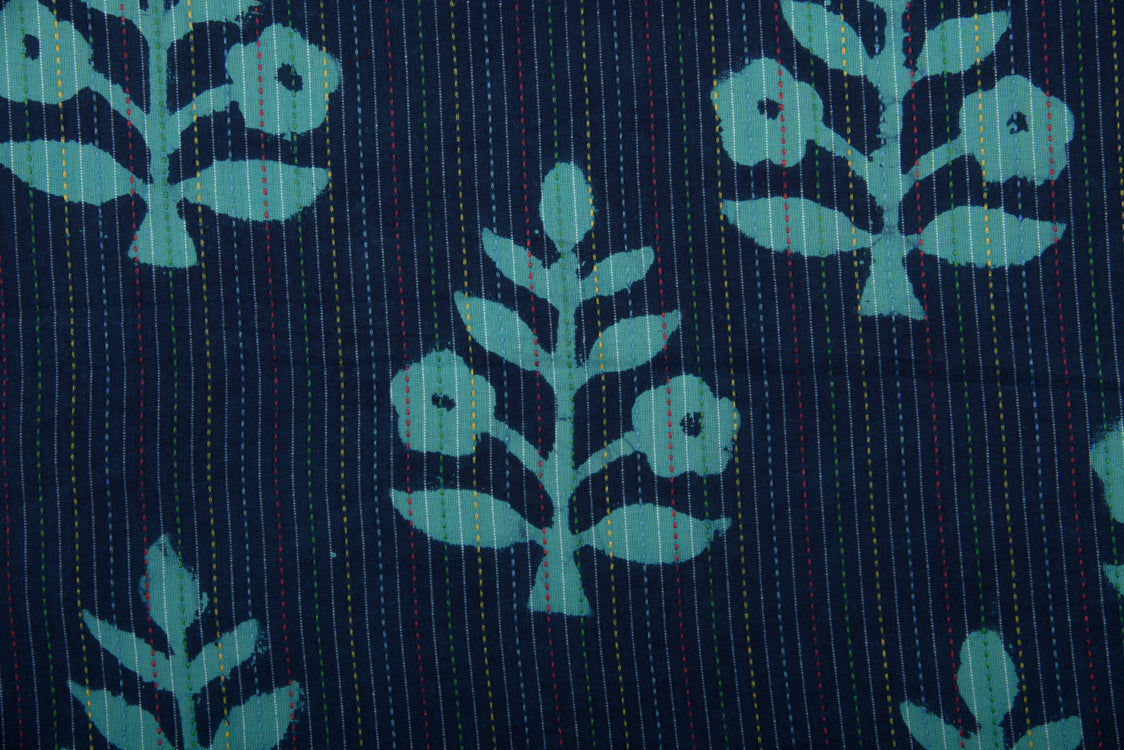 Cotton Katha Fabric Dabu Indigo Block Printed