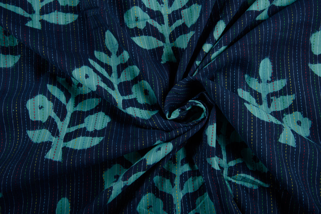 Cotton Katha Fabric Dabu Indigo Block Printed