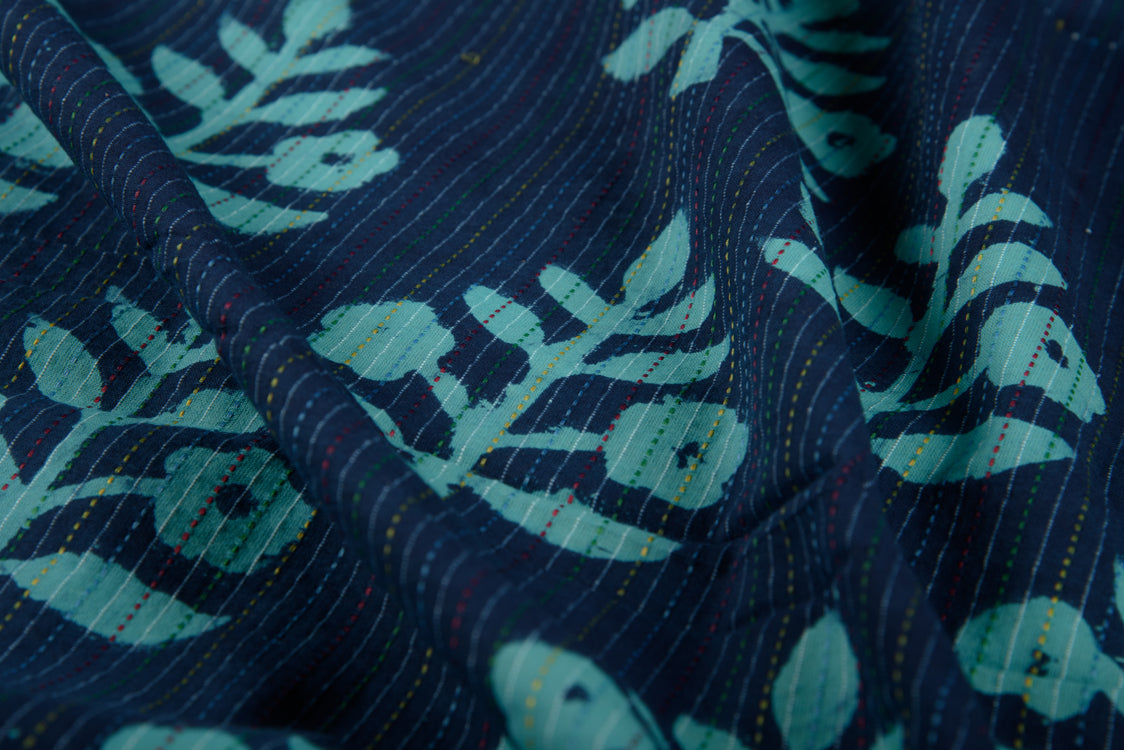 Cotton Katha Fabric Dabu Indigo Block Printed