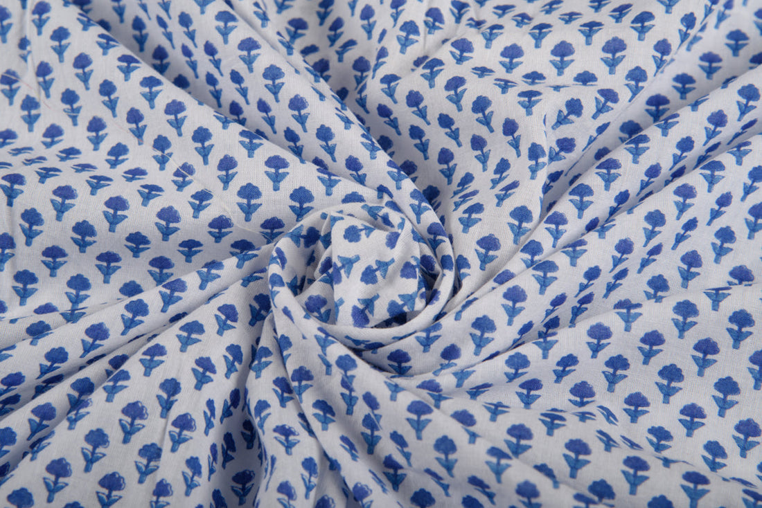 Cotton Cambric Booti Block Print Fabric