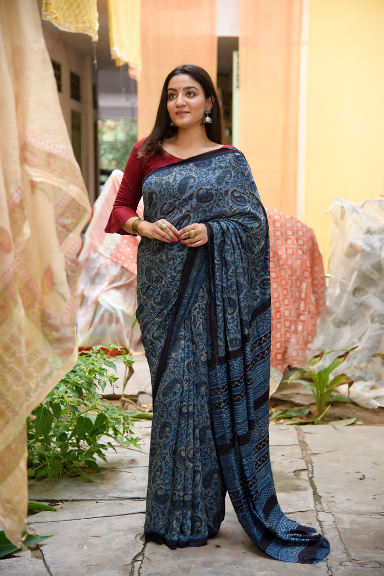 Modal Silk Saree in Dabu Jaota Print