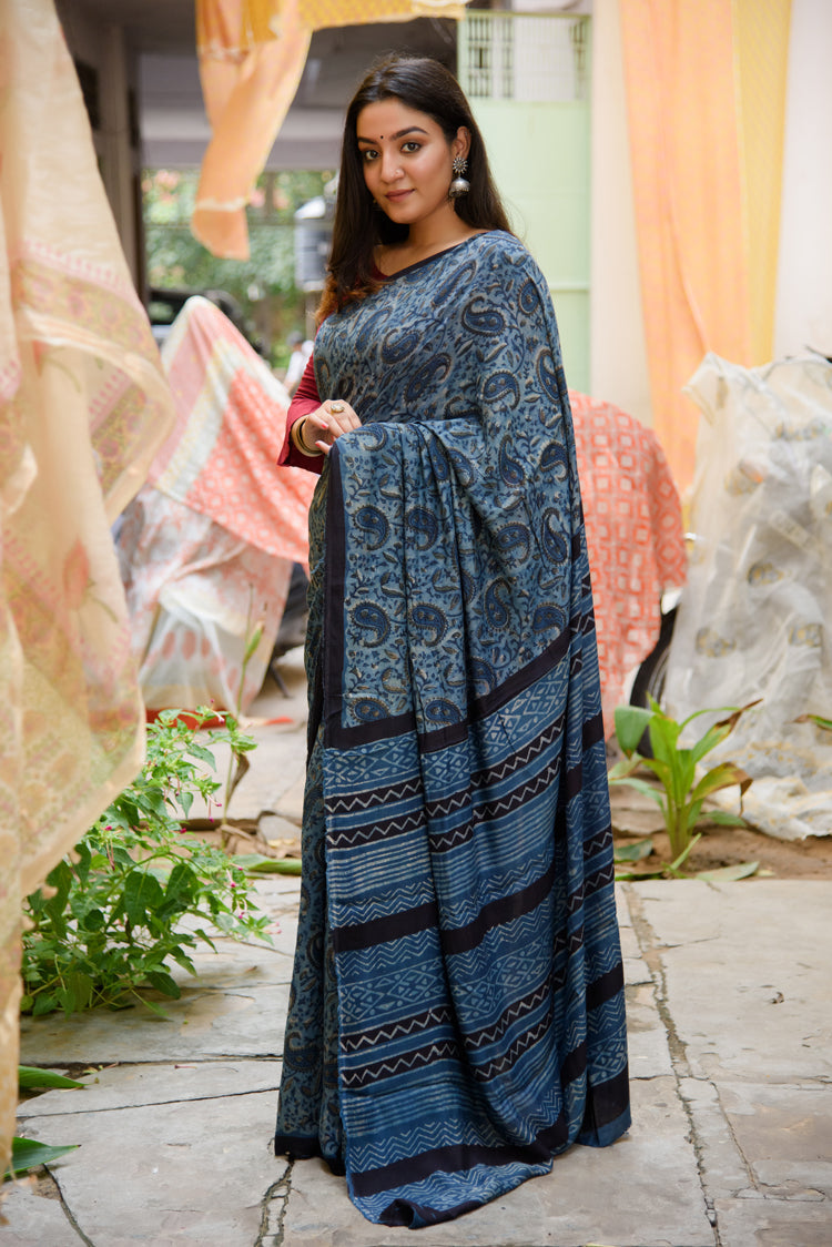 Modal Silk Saree in Dabu Jaota Print