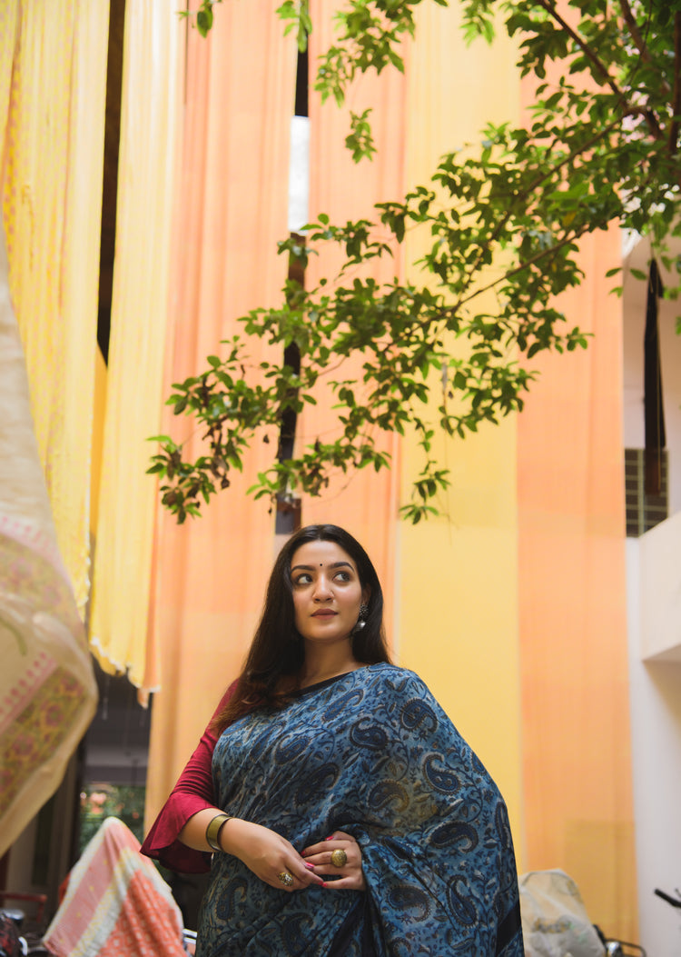 Modal Silk Saree in Dabu Jaota Print