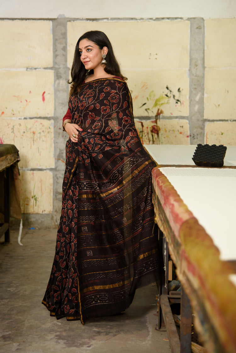Chanderi Silk Saree in Dabu Jaota Print