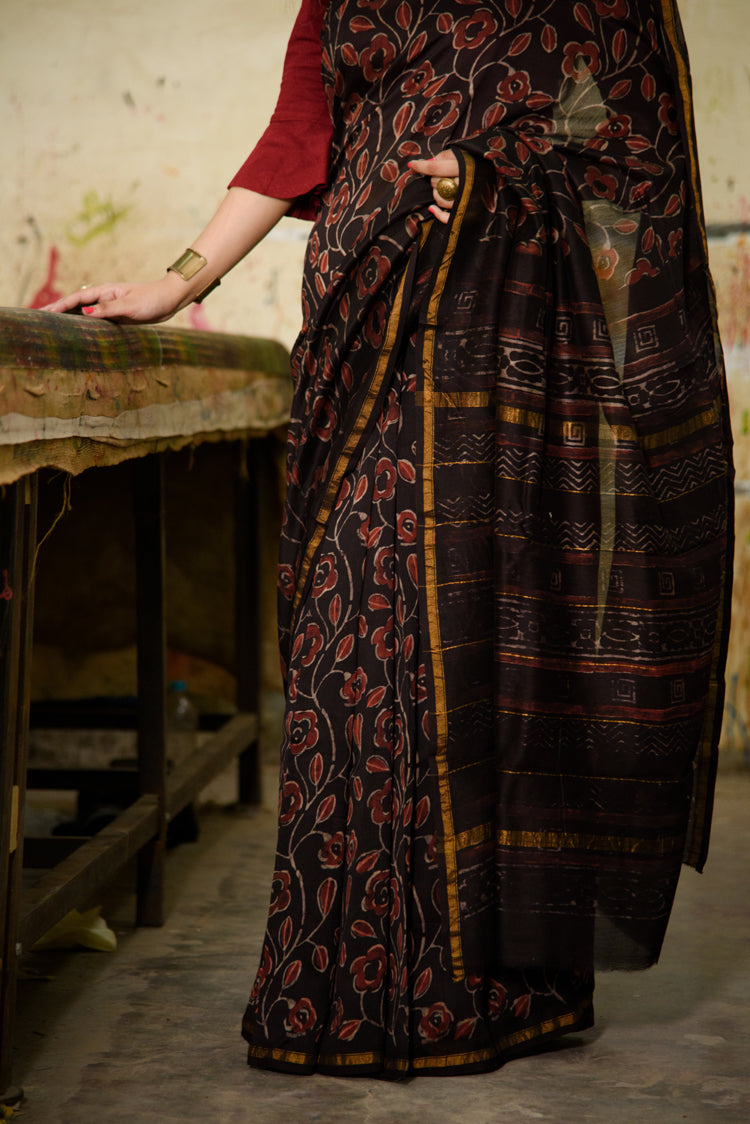 Chanderi Silk Saree in Dabu Jaota Print