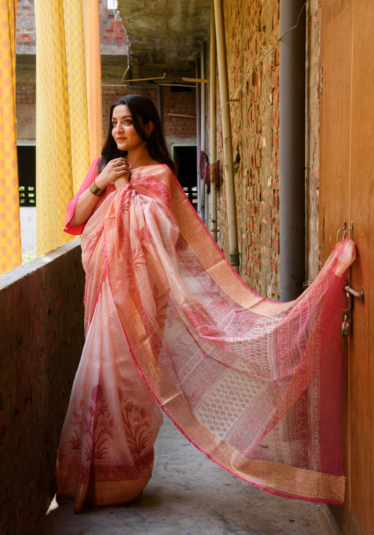 Kota Silk Saree in Beautiful Mughal Block Print