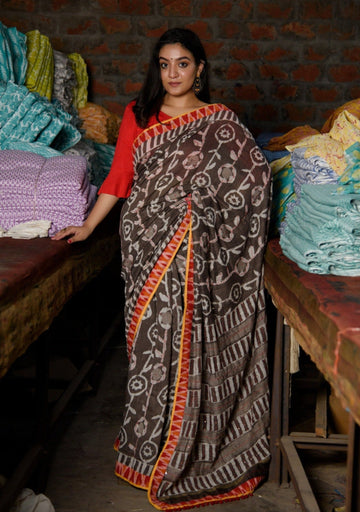 Chanderi Silk Dabu Saree in Katha work