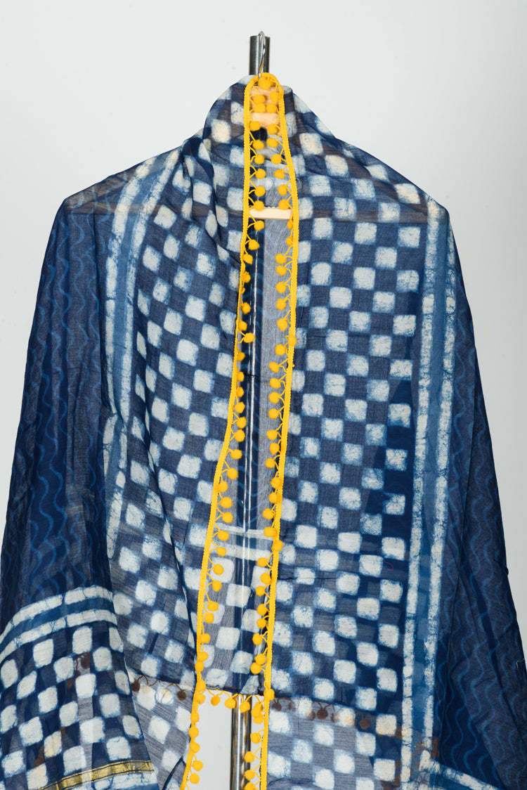 Chanderi Dabu Block Printed Dupatta With Lace