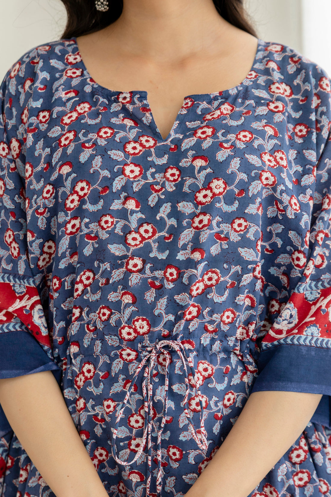 Blue Blossom Hand Block Printed Cotton Kaftan