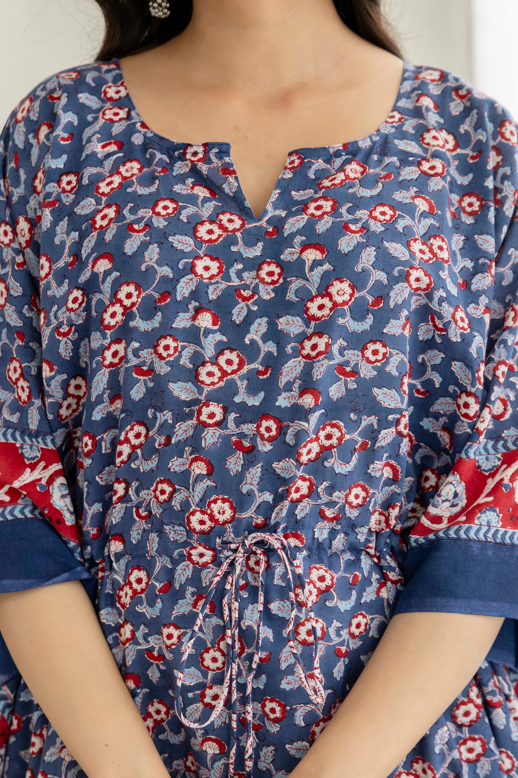 Blue Blossom Hand Block Printed Cotton Kaftan