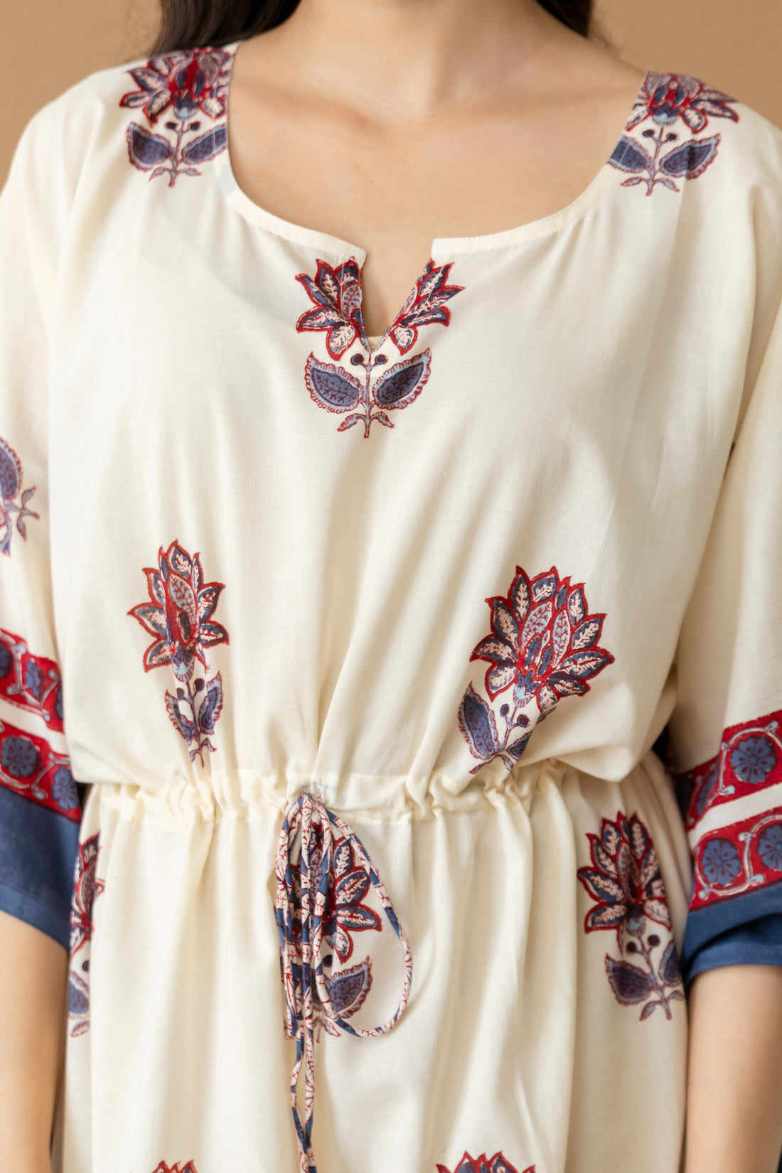 Lotus Ivory Hand Block Printed Cotton Kaftan