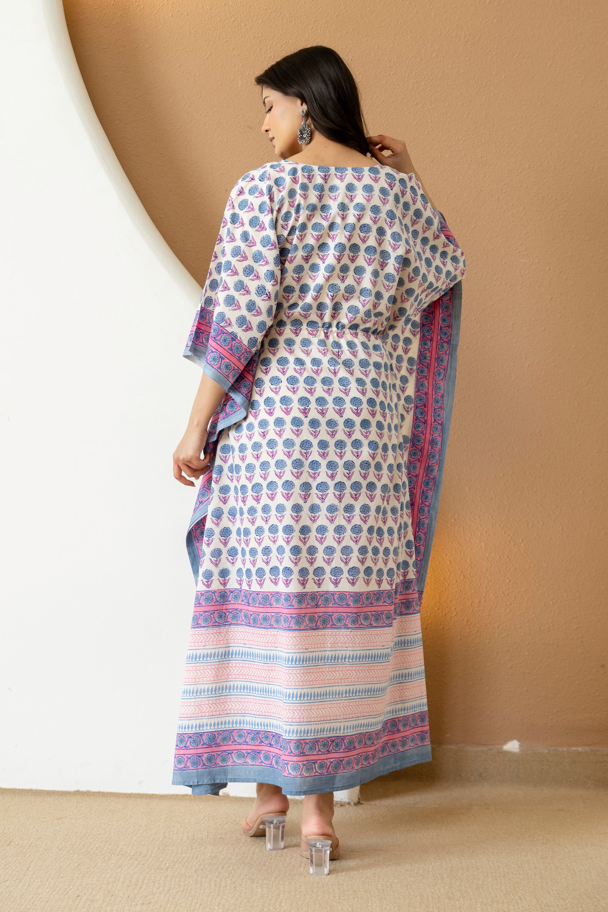 Soft Bloom Hand Block Printed Cotton Kaftan