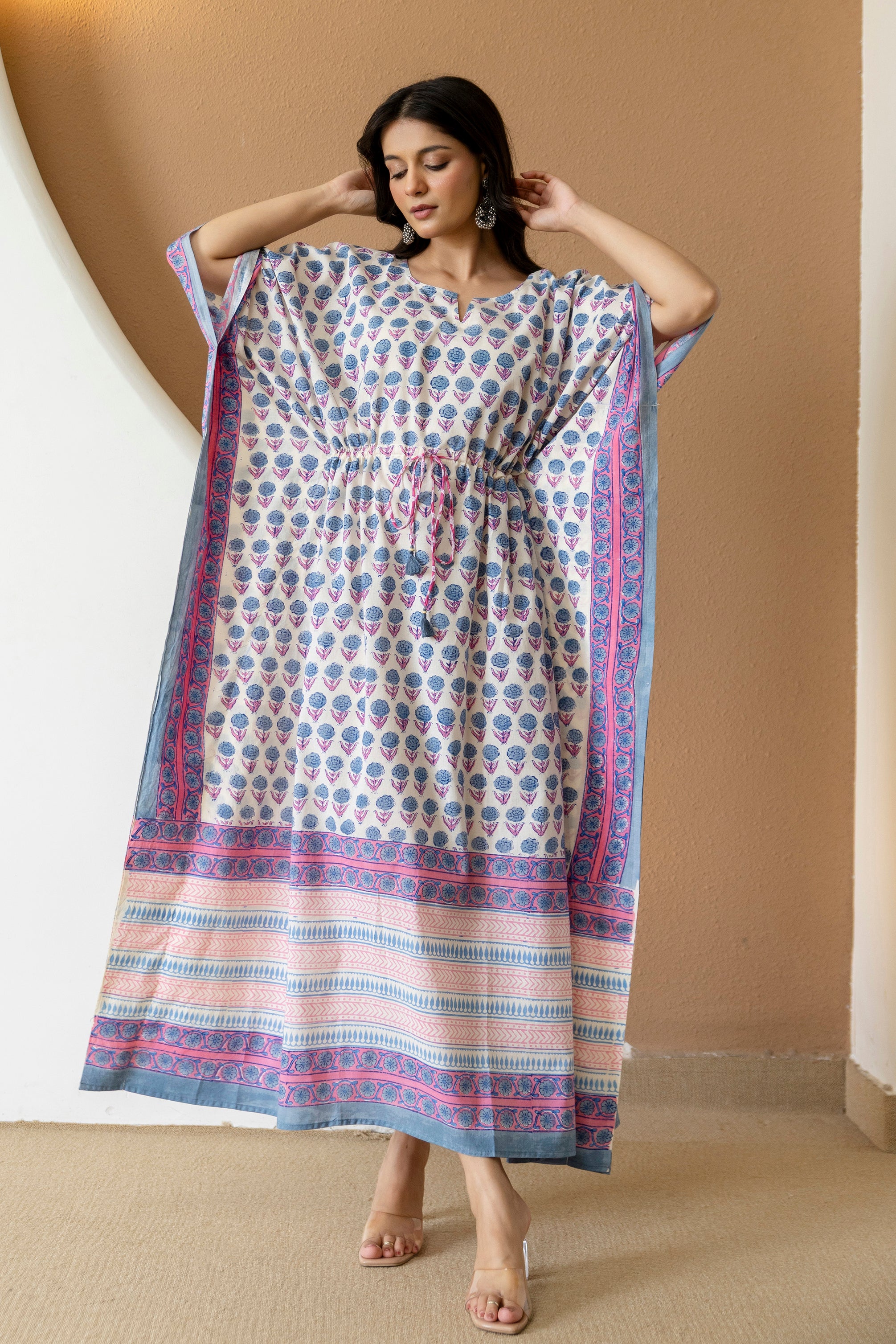 Soft Bloom Hand Block Printed Cotton Kaftan