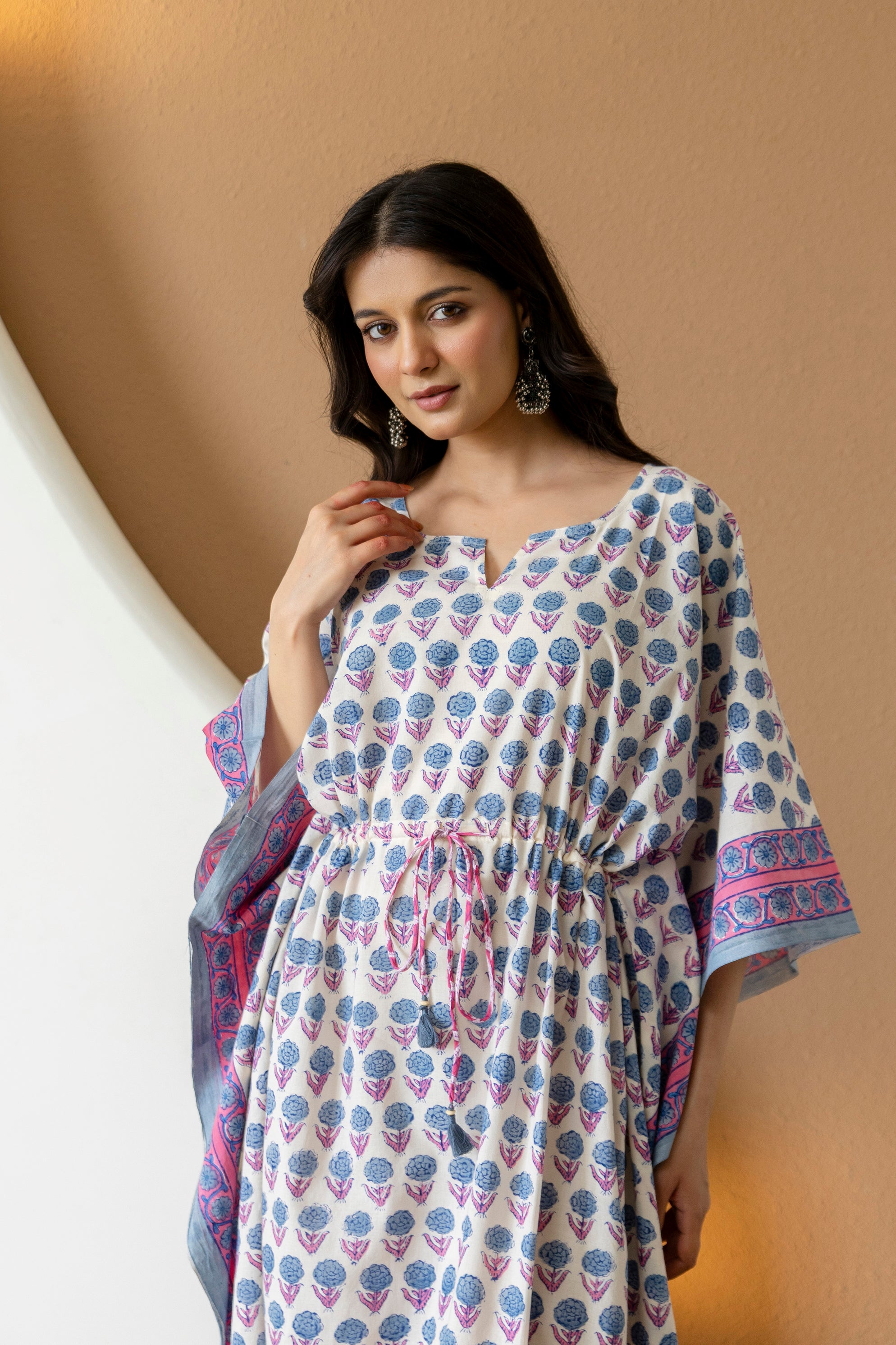 Soft Bloom Hand Block Printed Cotton Kaftan