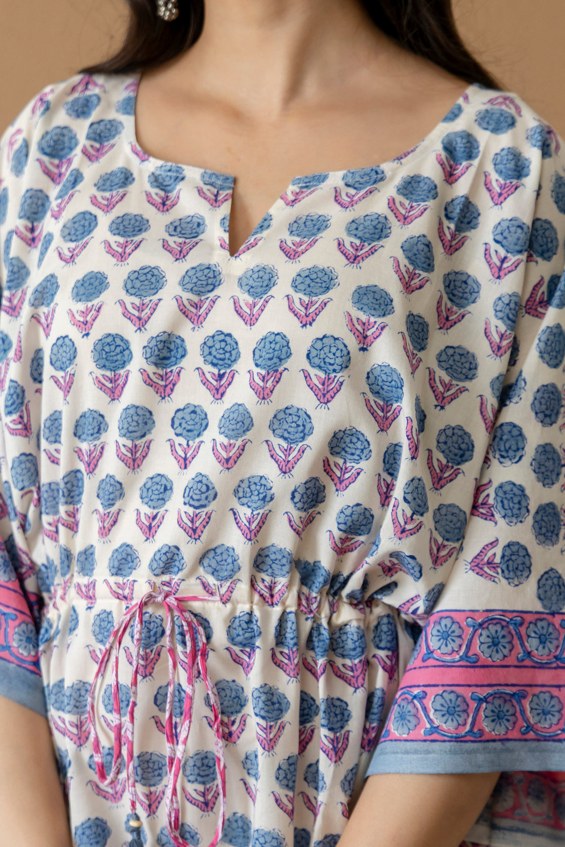 Soft Bloom Hand Block Printed Cotton Kaftan
