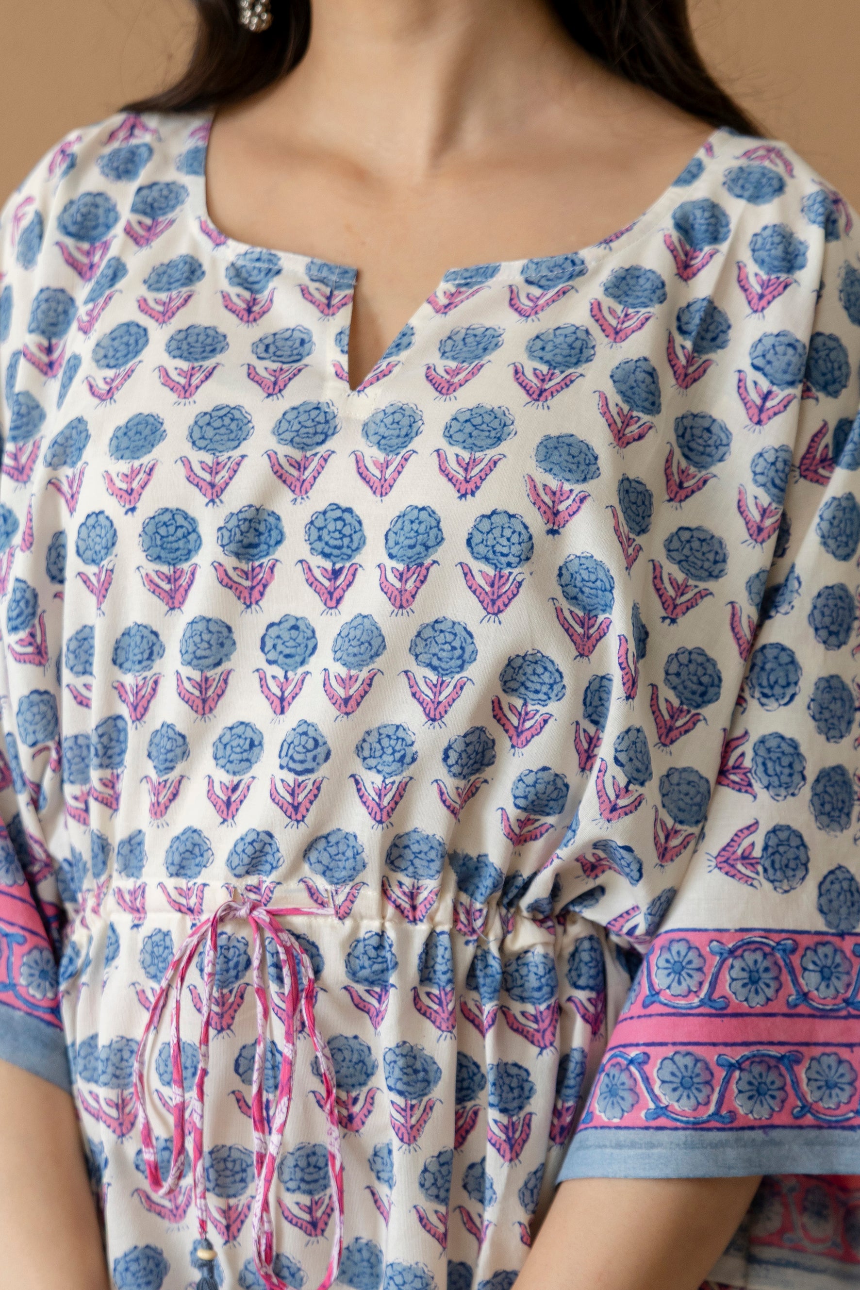 Soft Bloom Hand Block Printed Cotton Kaftan