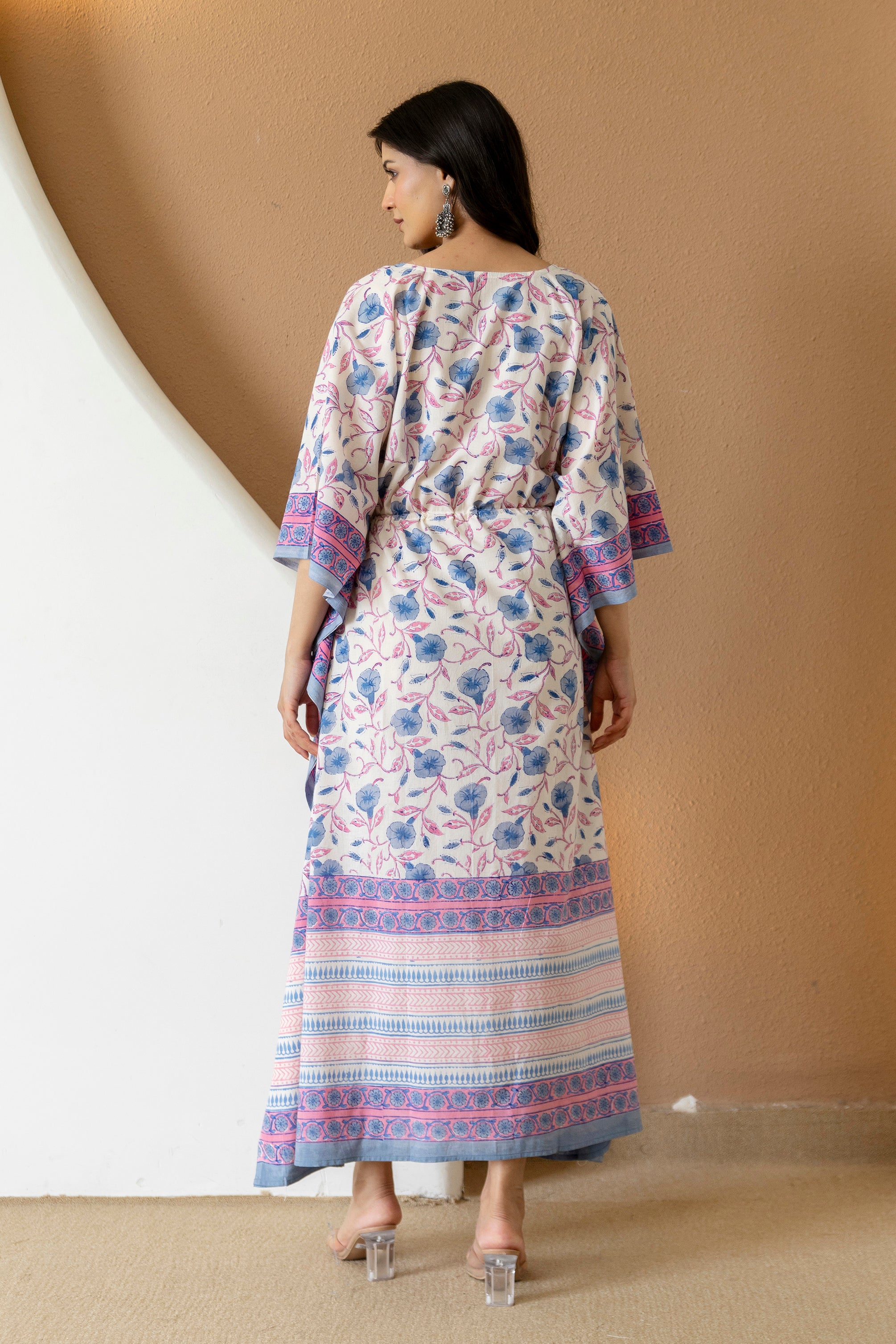 Blue Vine Hand Block Printed Cotton Kaftan