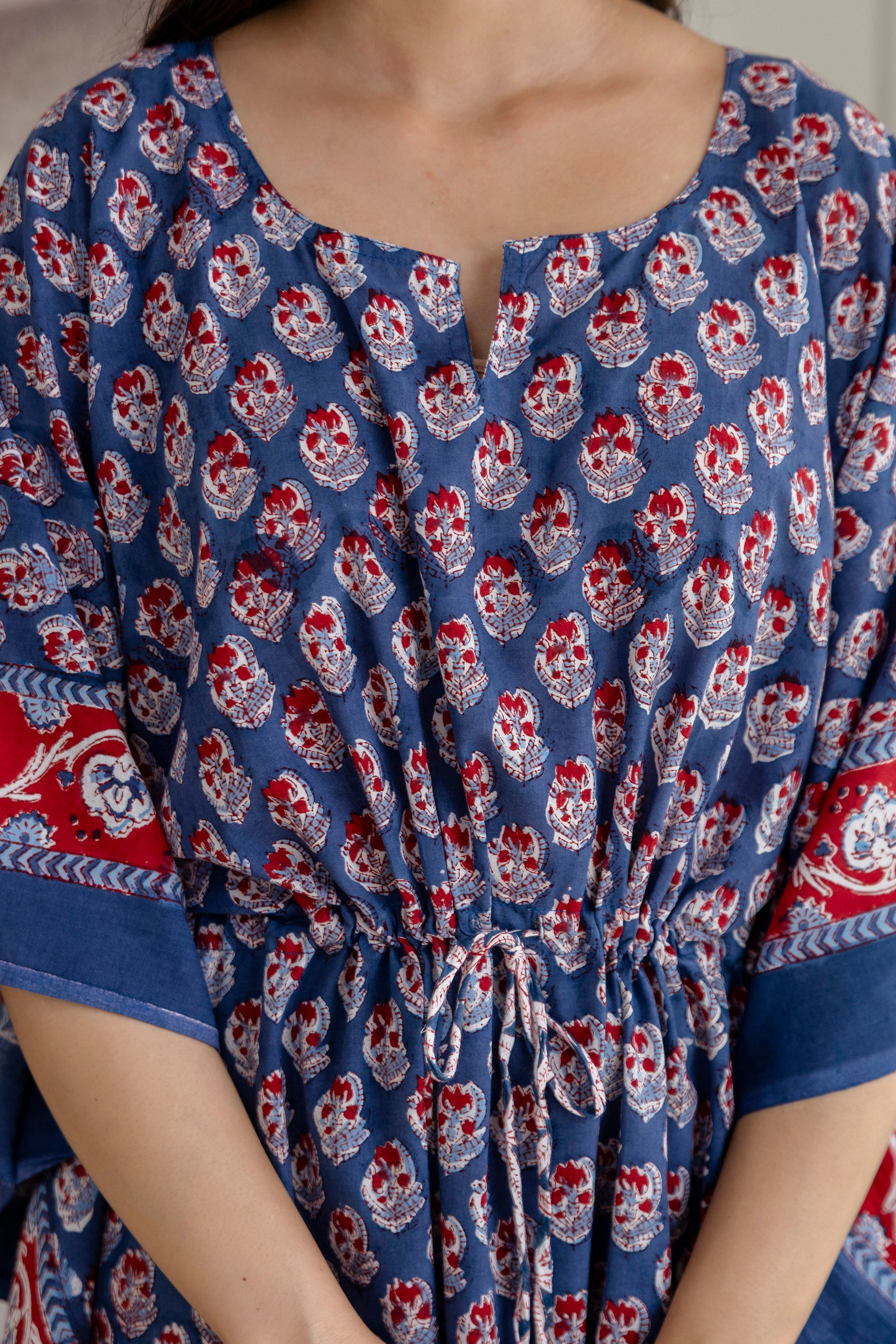 Indigo Buti Hand Block Printed Cotton Kaftan