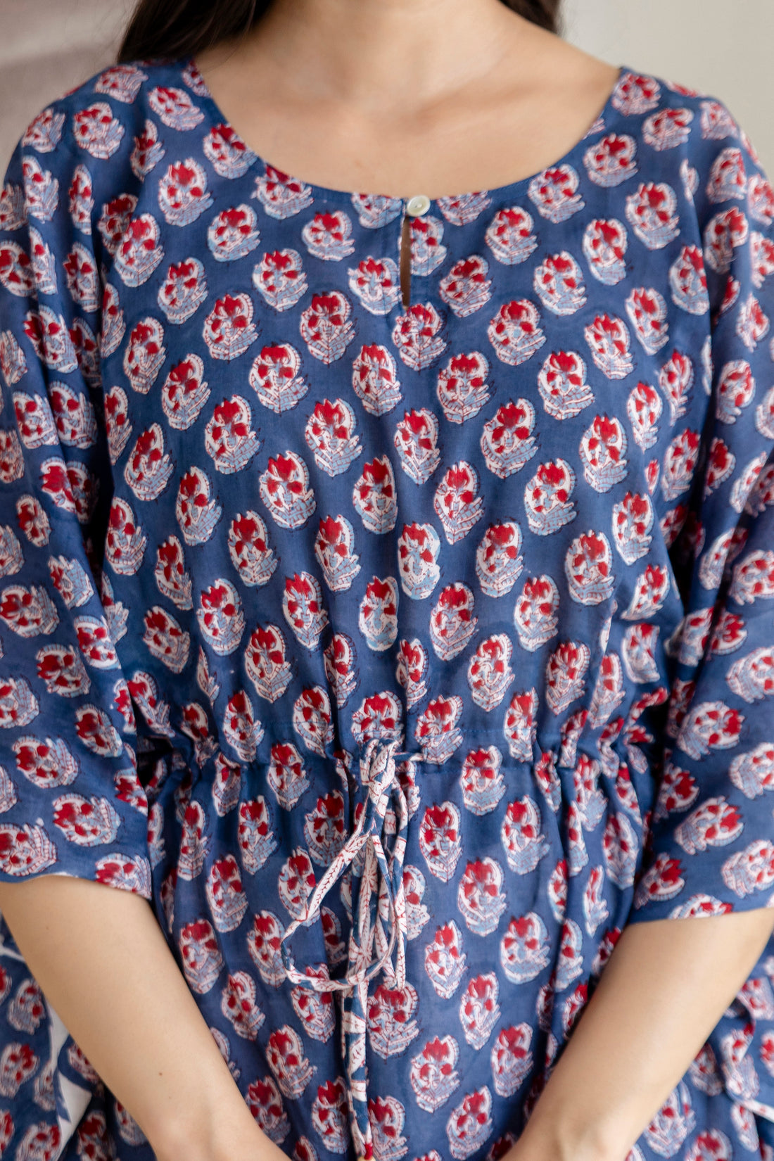 Indigo Buti Hand Block Printed Cotton Short Kaftan