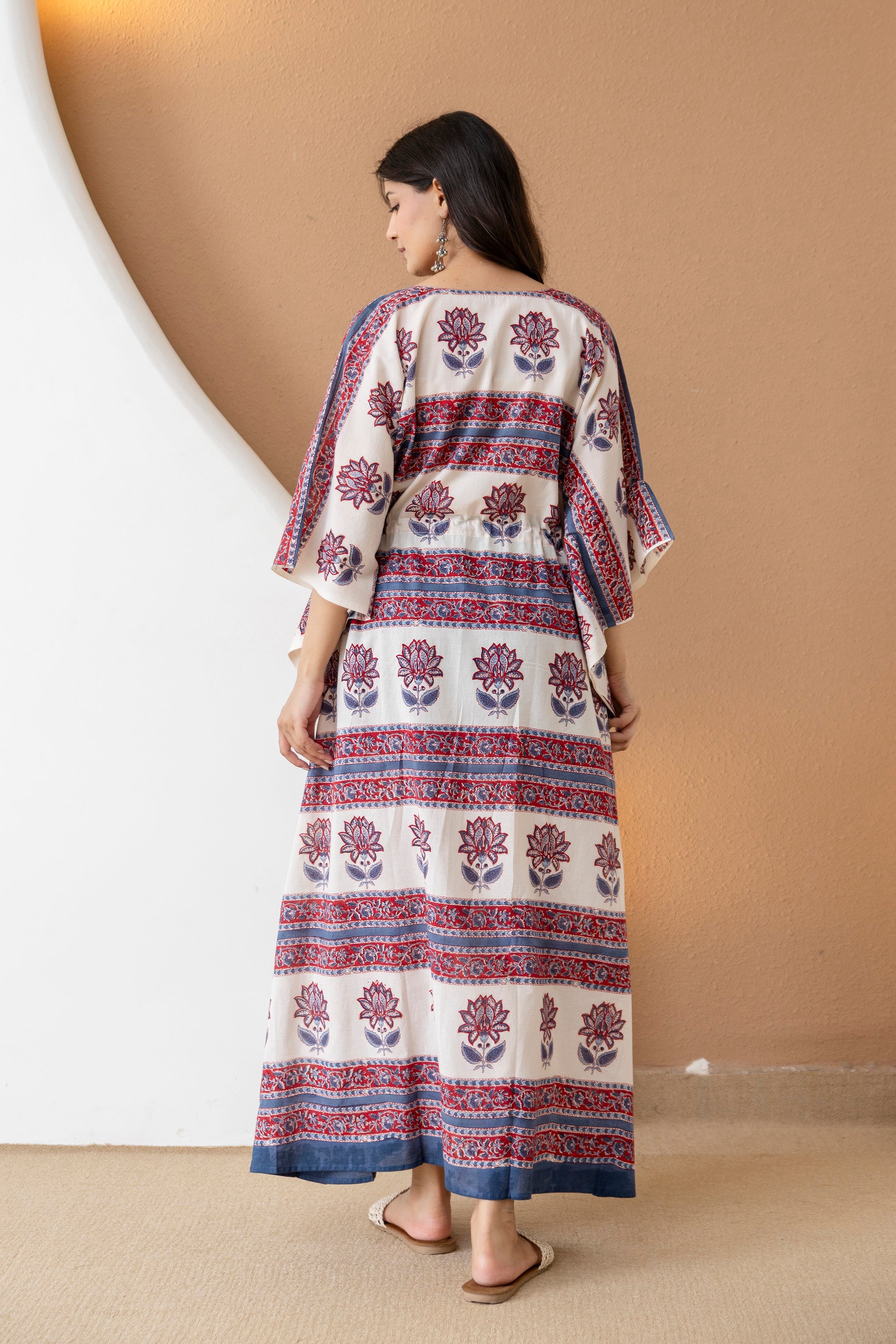 Floral Stripe Hand Block Printed Cotton Kaftan