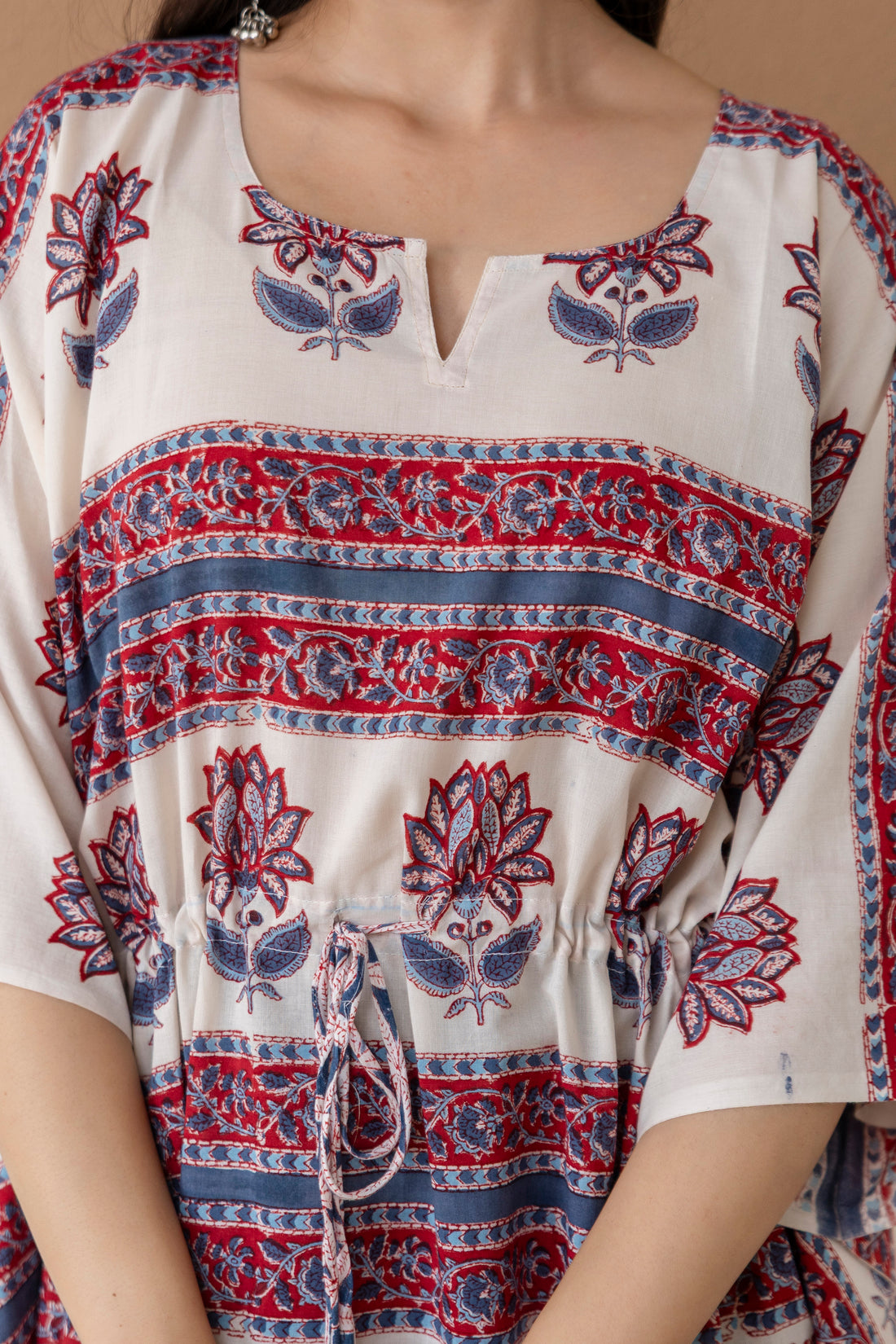Floral Stripe Hand Block Printed Cotton Kaftan