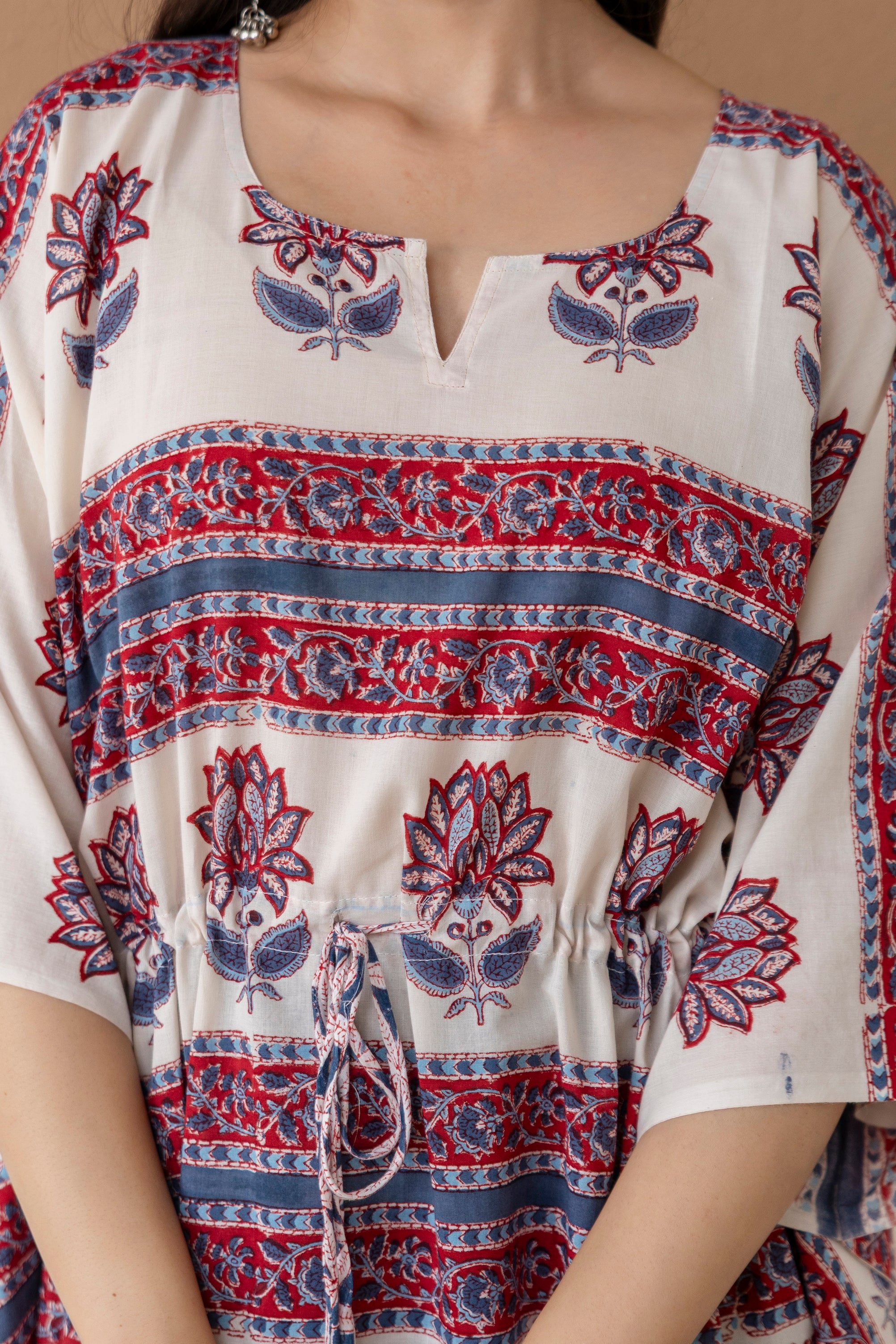 Floral Stripe Hand Block Printed Cotton Kaftan
