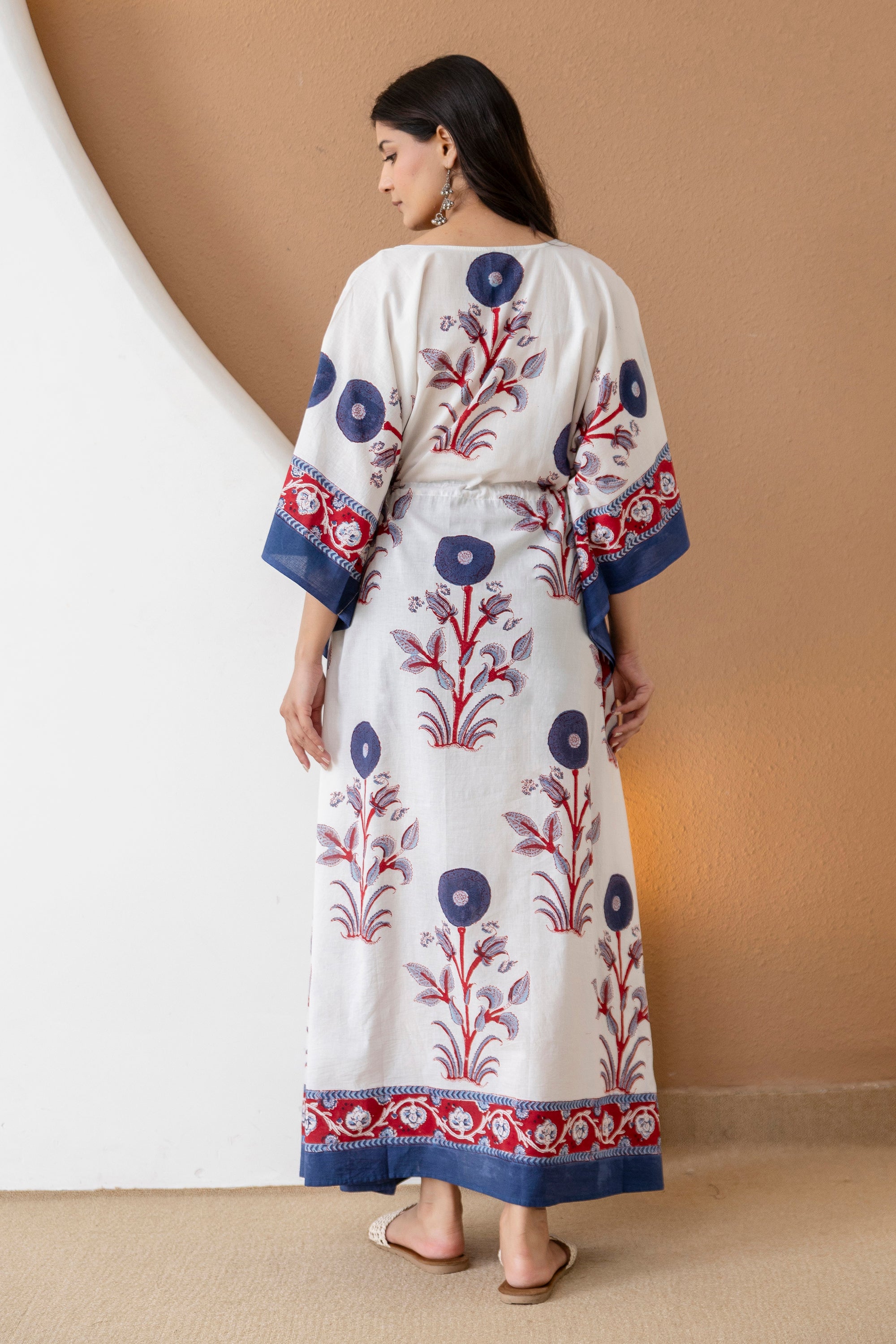 Ivory Bloom Hand Block Printed Cotton Kaftan