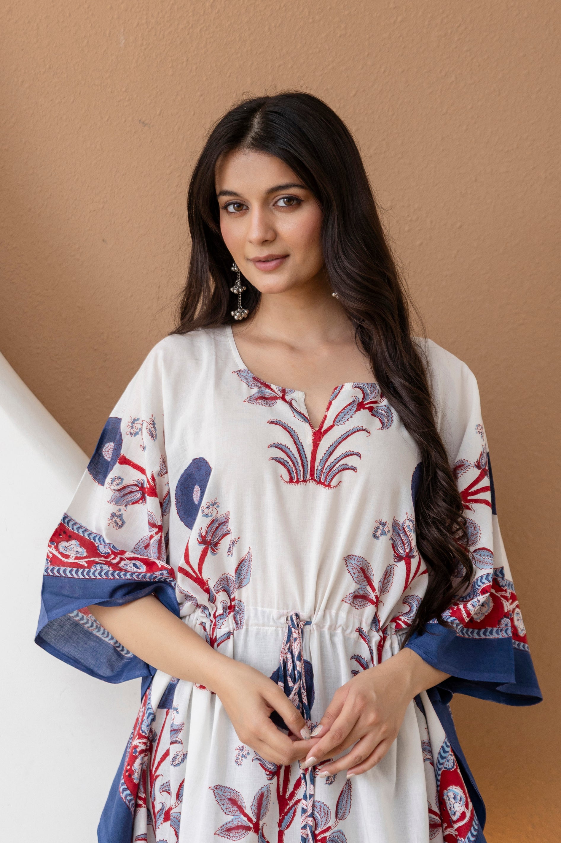 Ivory Bloom Hand Block Printed Cotton Kaftan