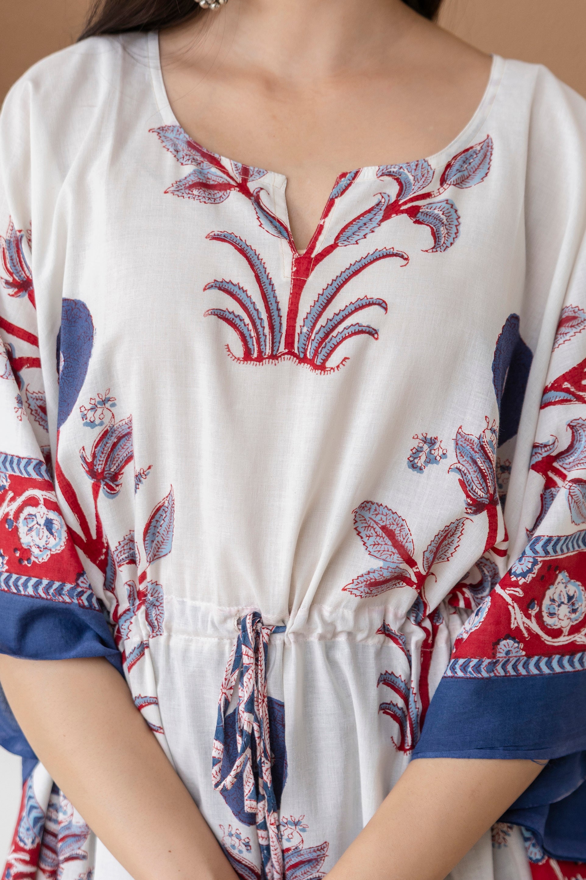 Ivory Bloom Hand Block Printed Cotton Kaftan