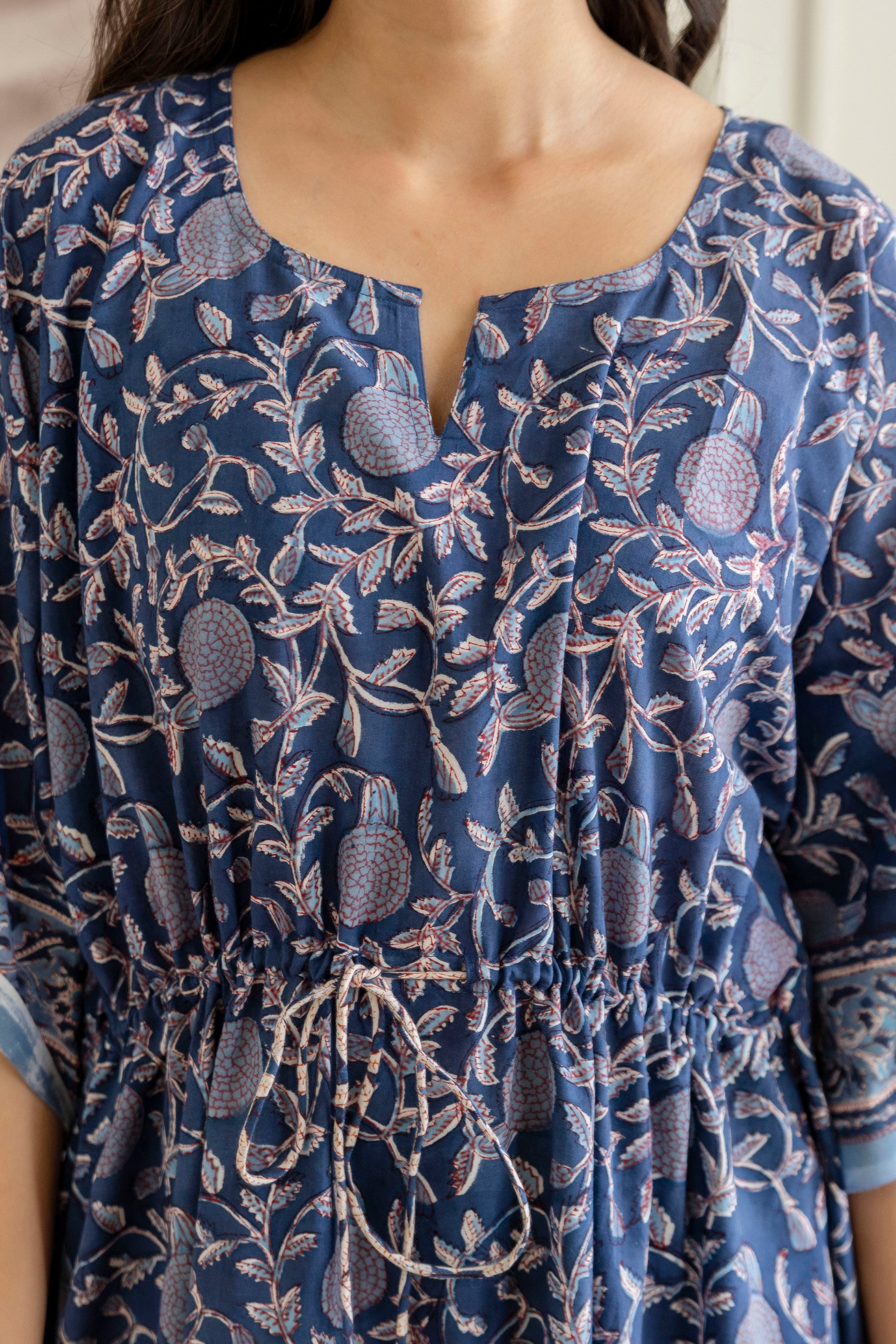 Indigo Jaal Hand Block Printed Cotton Kaftan