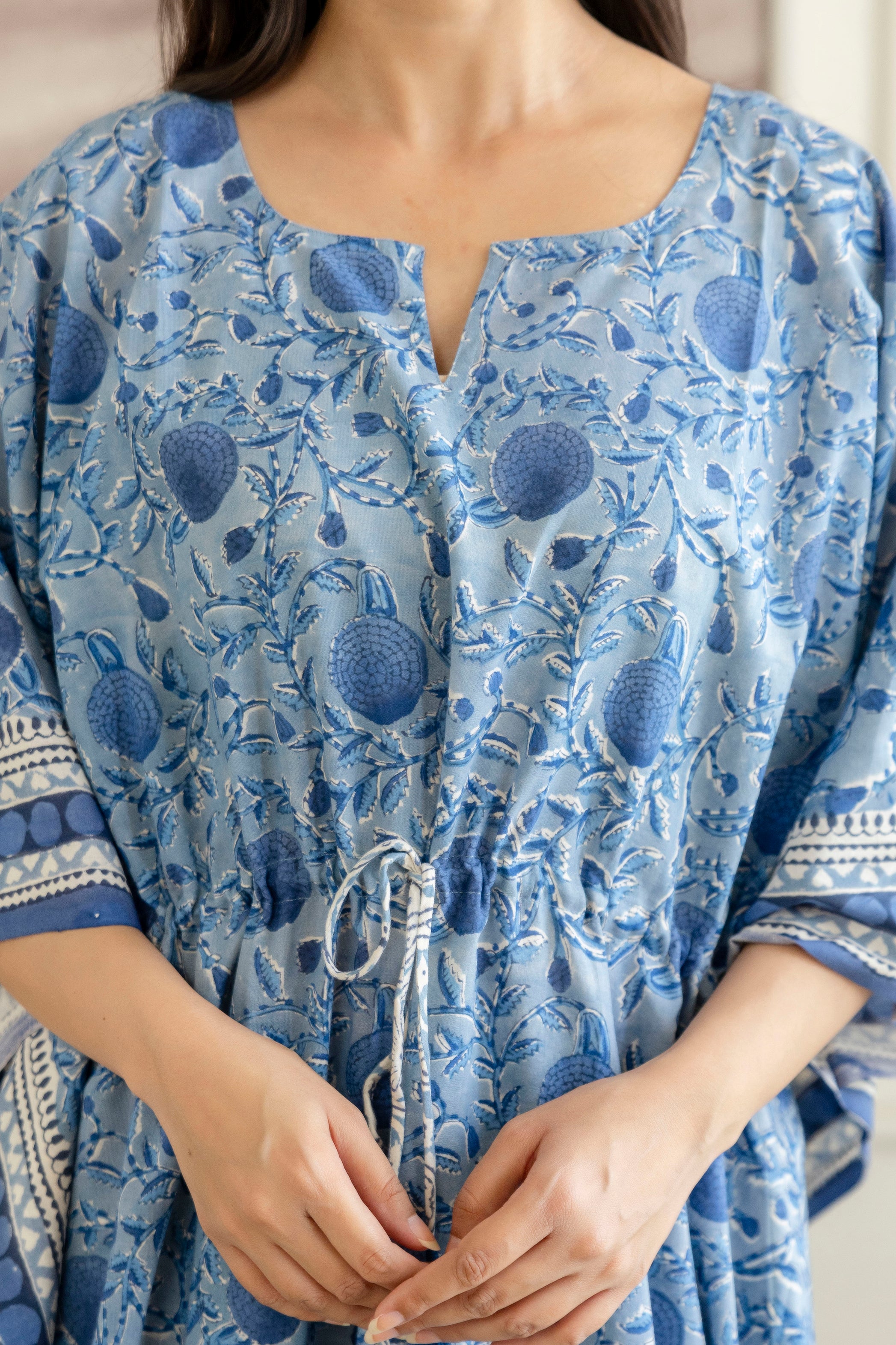 Sky Blue Hand Block Printed Cotton Kaftan